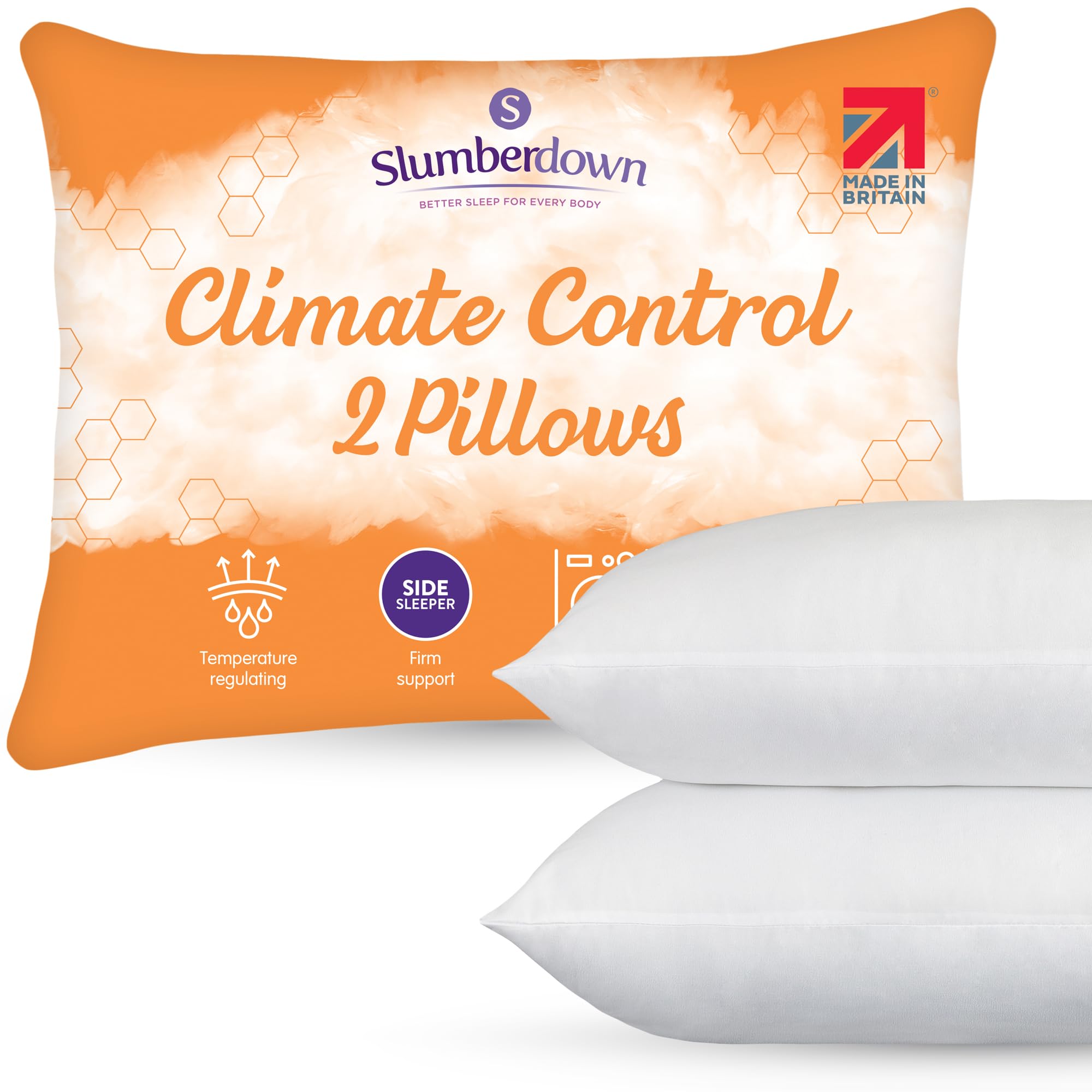 Slumberdown Climate Control Pillows 2 Pack - Breathable & Climate-Adaptive Firm Support Pillow for Back, Side & Hot Sleepers | UK-Made, Non-Allergenic, Washable (48 x 74cm) — image 1
