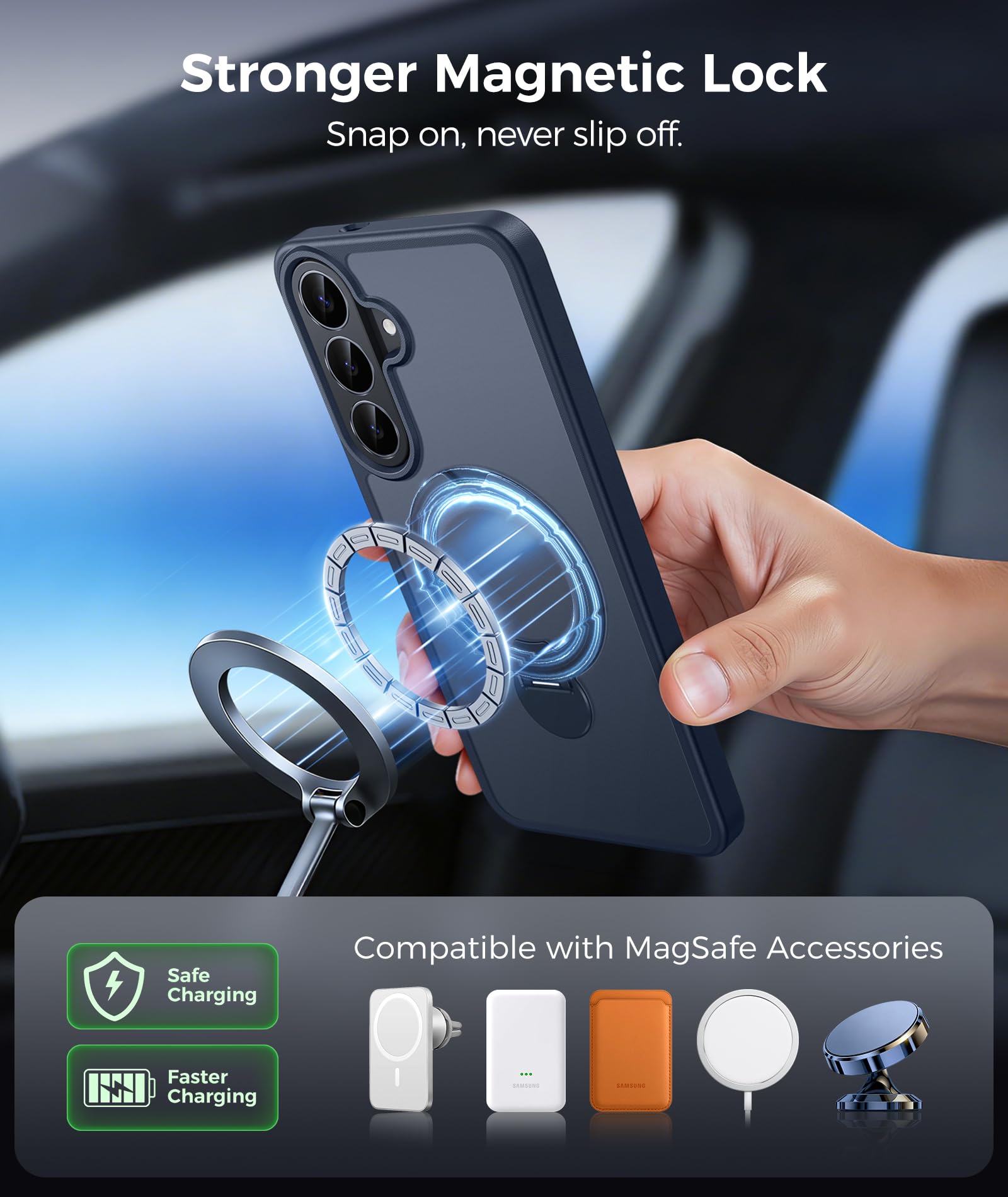 FNTCASE Custodia per Samsung Galaxy S26 FE con supporto magnetico rotante a | Compatibile con Magsafe, pellicola protettiva per schermo, protezione completa della fotocamera, copertura per telefono