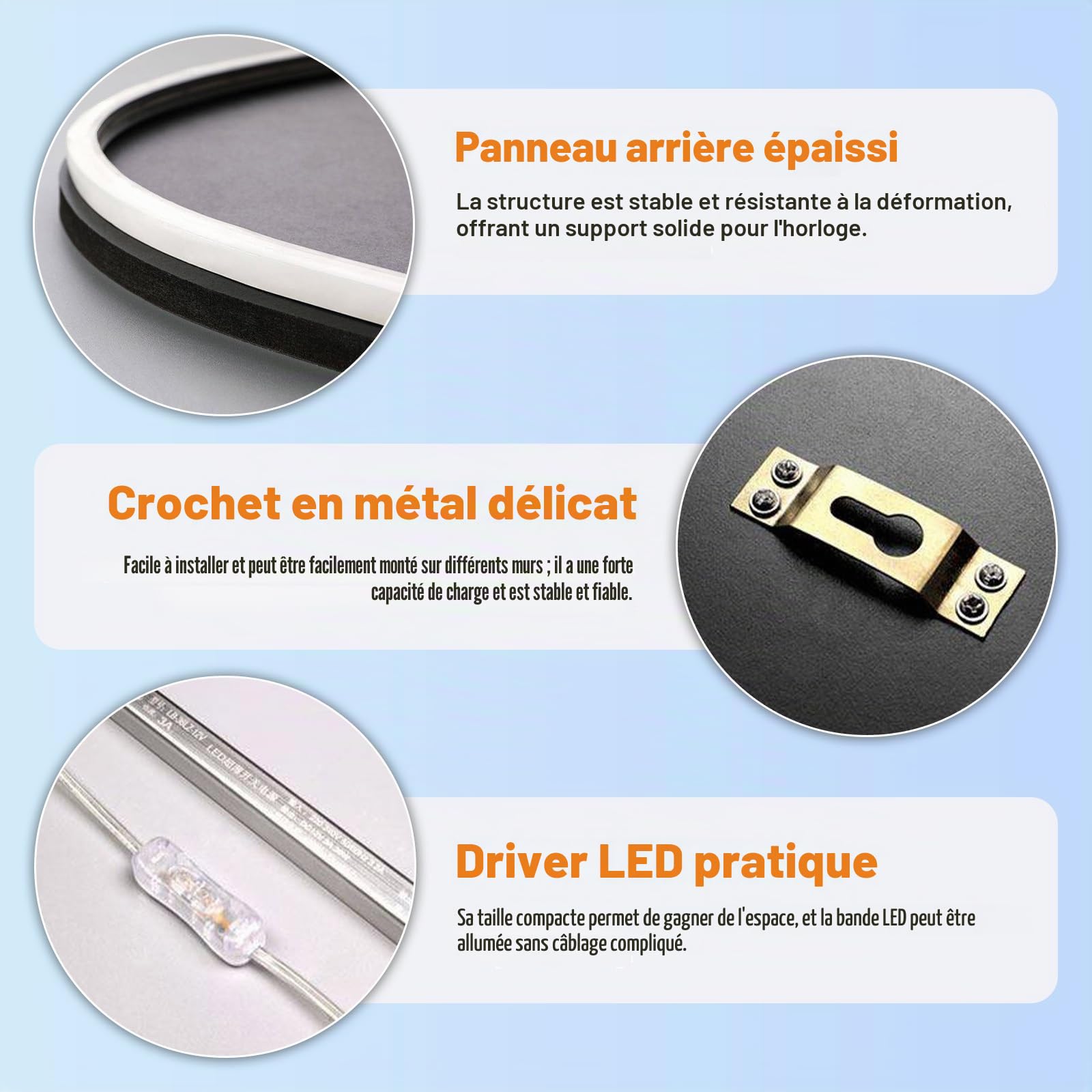 Horloge Murale Design Moderne avec LED, Grande Sculpture Murale 3D, Sculptures Murales Créatives De Paysage, Mouvement Silencieux sans Tic-tac, pour Salon, Chambre, Bureau, Couloir, Entrée
