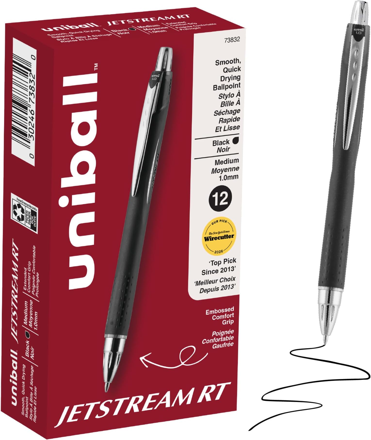 uniballโข Jetstream RT Ballpoint Pens, Black, 1.0mm Medium Point, 12 Count