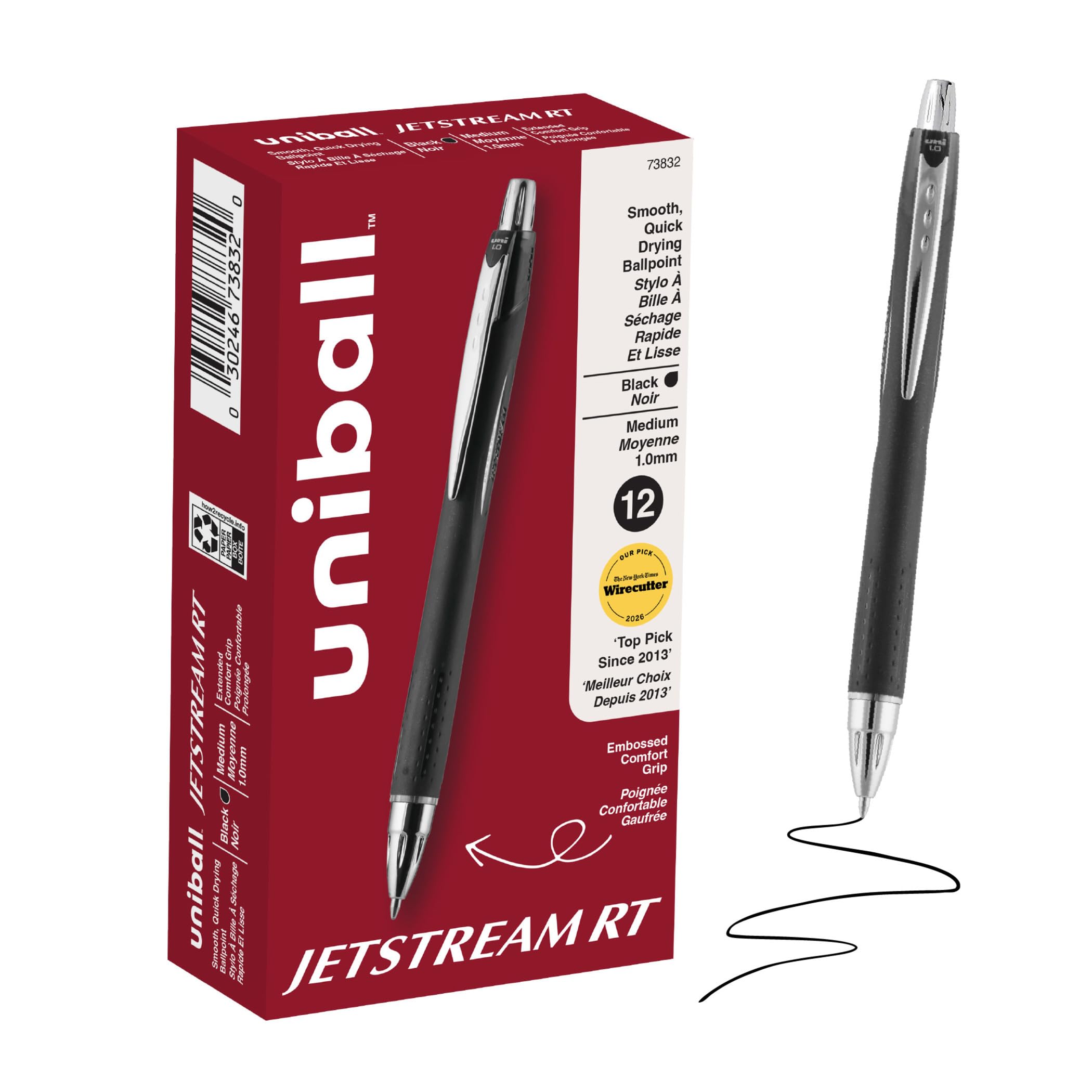 uniball™ Jetstream RT Ballpoint Pens, Black, 1.0mm Medium Point, 12 Count