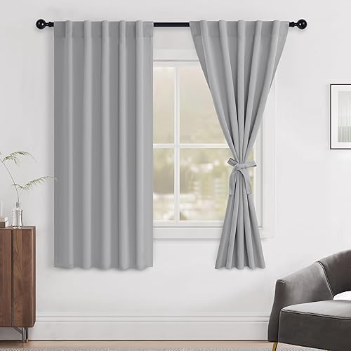 Hiasan Cortinas opacas con pestaña trasera y bolsillo para barra, cosidas con alzapaños, con aislamiento térmico, para oscurecer la habitación, para