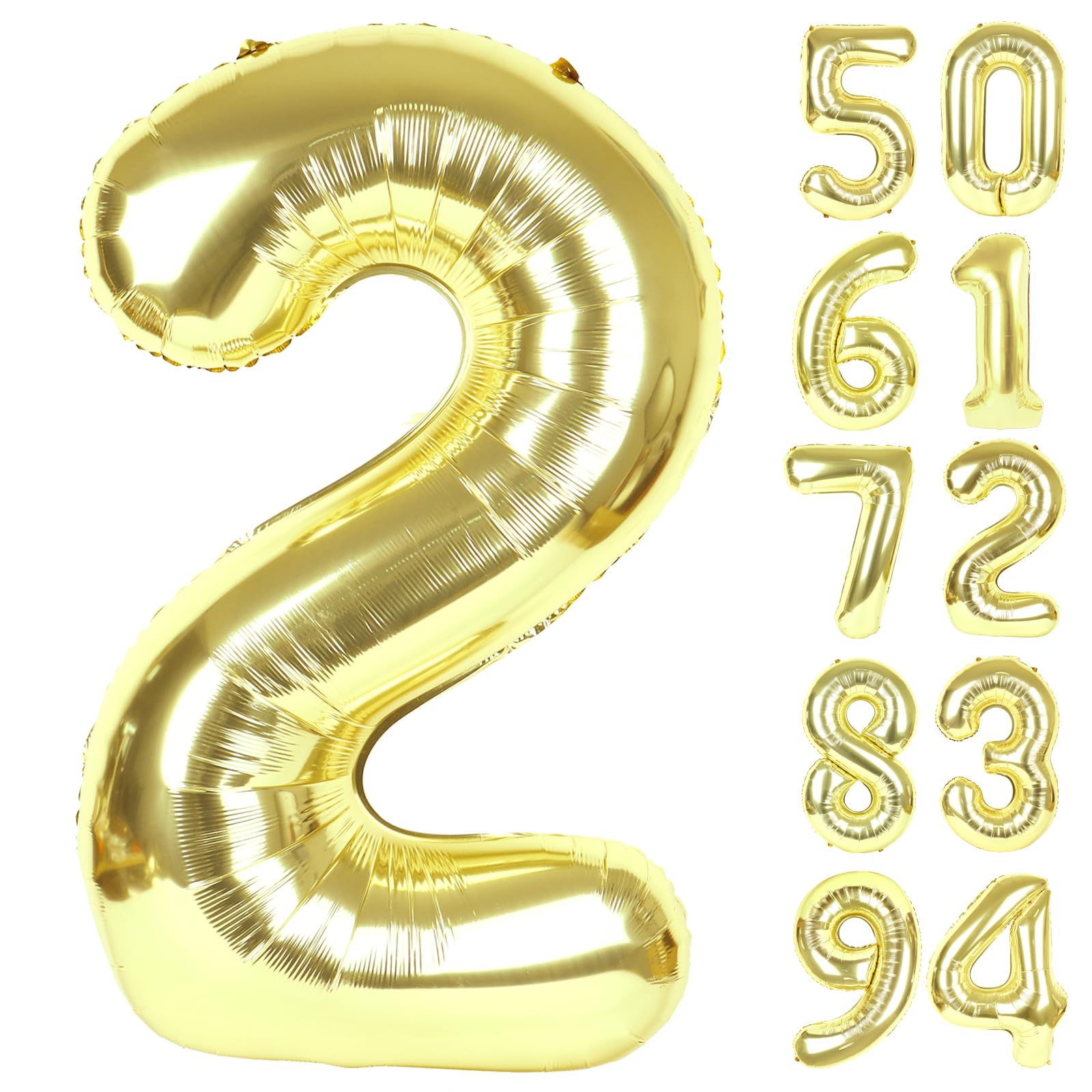 IWERP Champagne Gold 2 Balloon, 40 Inch Number Balloon for 2nd Birthday Decorations | USA-Sourced Party Supplies - main product image