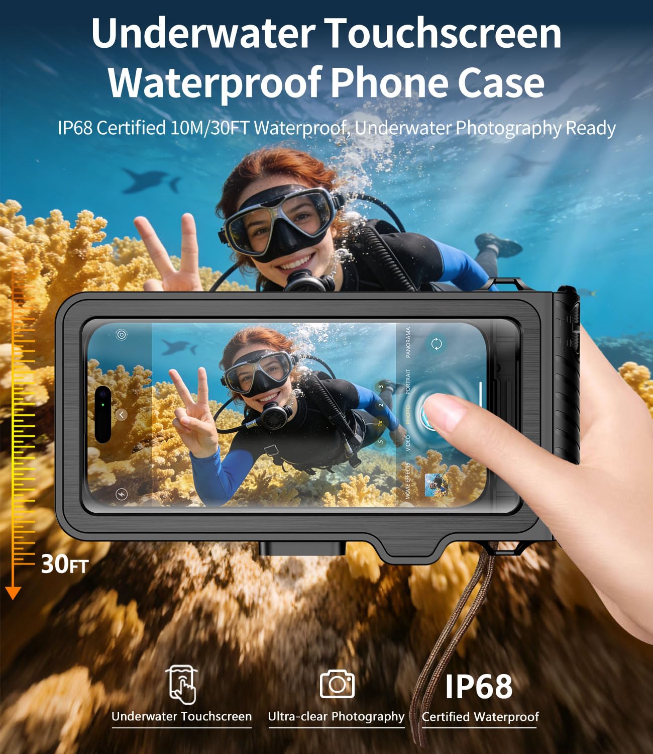 Wasserdicht Handyhülle Unterwasser Tauchen Handy mit Touchscreen, Universelle Professionelle Wasserfeste Hülle tief 10M für iPhone Samsung Huawei Xiaomi Redmi, Tauchen Schnorcheln Surfen Case(Schwarz)