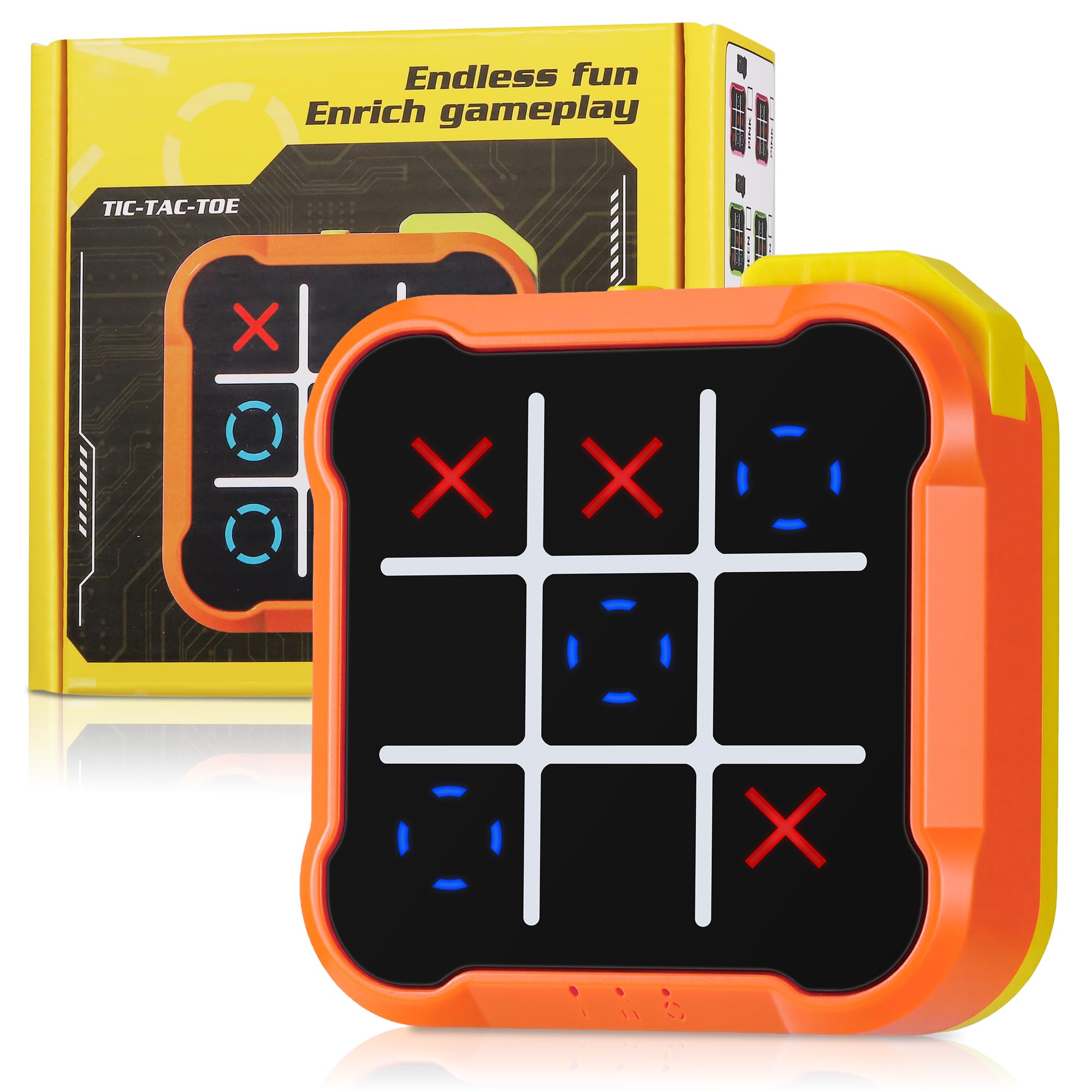 Elettronico Tic Tac Toe Bolt Gioco 4-in-1, Console Giochi Tris Elettronico Silenziosa, Giochi Portatili da Viaggio, Gioco di Reazione e Logica per Adulti, Ricaricabile (1-4 Giocatori), Arancione