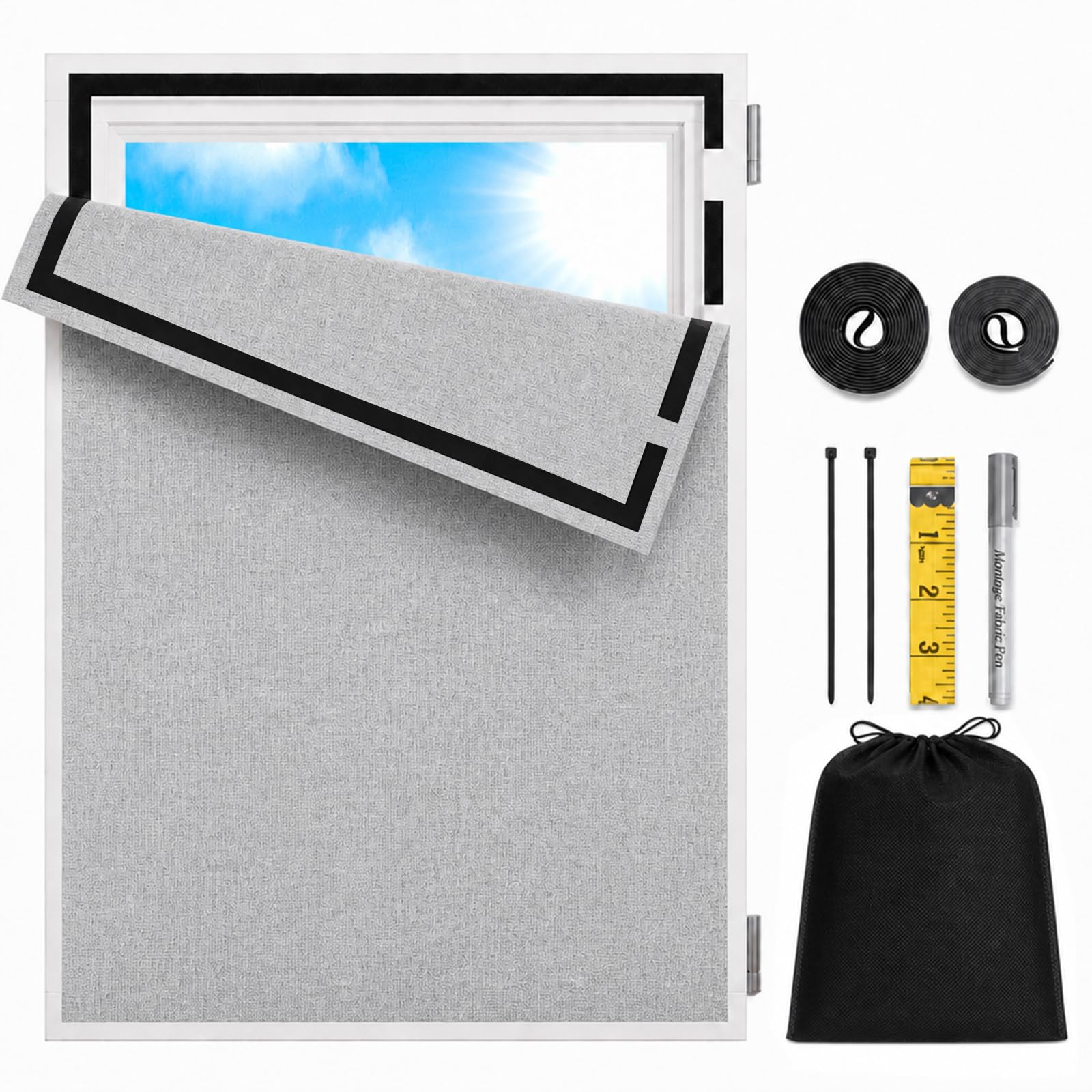 Flgef 200x150cm Portable Blackout Blinds No Drilling for Window (Grey)