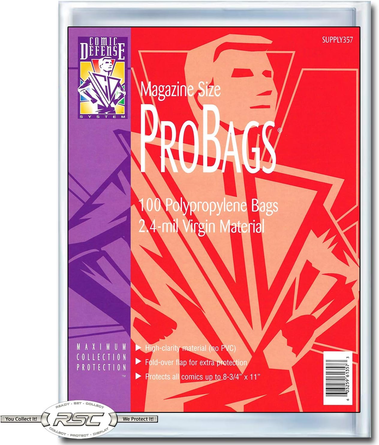 Comic Defense System Magazine Size Comic Book ProBags Polypropylene Bags 8-3/4" x 11" Plus 1 1/2" Flap