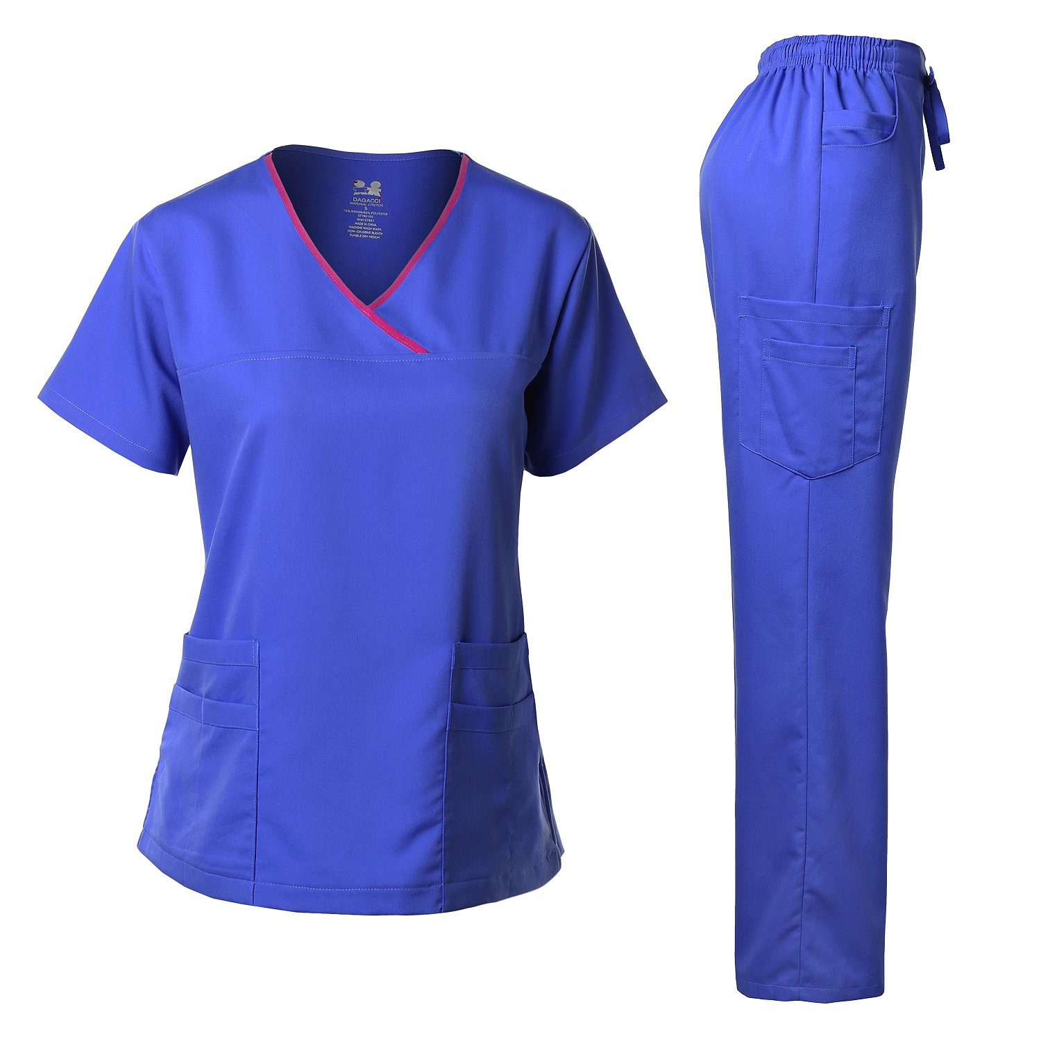 Dagacci Medical Uniform Women's Scrub Set Stretch Top and Pants Royal Blue XXS