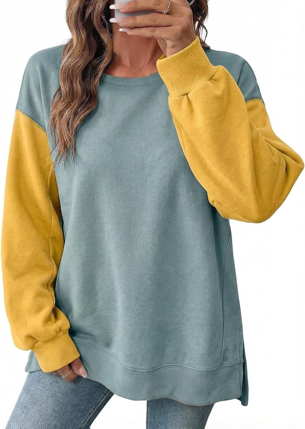 SHEWIN Sweatshirt for Women Casual Long Sleeve Crewneck Lightweight Pullover Tops Loose Sweatshirts