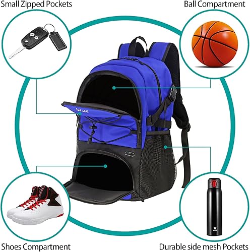 Vista 35 de WOLT - Mochila de baloncesto grande con soporte separado para pelotas y compartimento para zapatos, para baloncesto, fútbol, gimnasio Camuflaje
