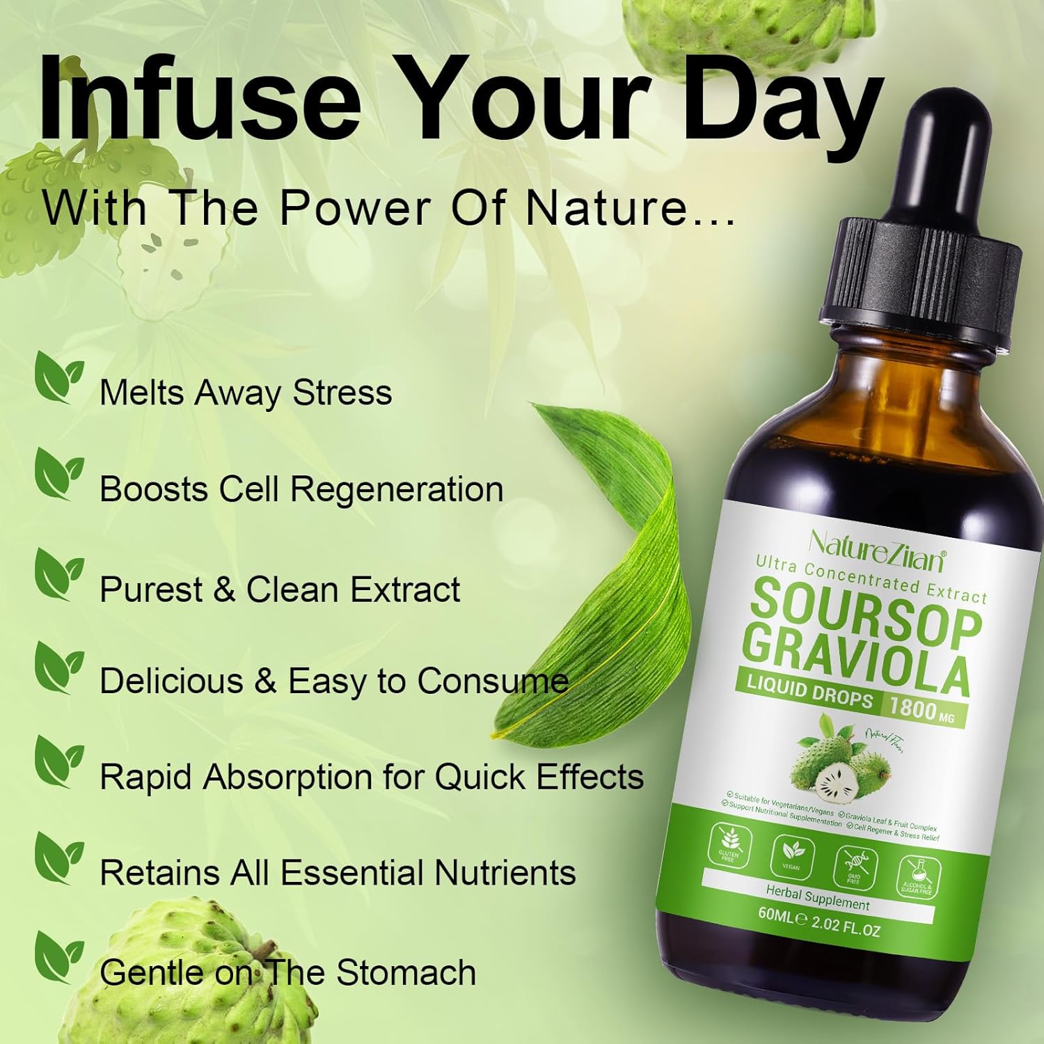 Soursop bitters liquid - Soursop Graviola Liquid Drops - Soursop Leaves Extract - Natural Antioxidant - Cell Support & Regeneration - Immune Boost - Relax - Liver and Sleep (1) - Image 2