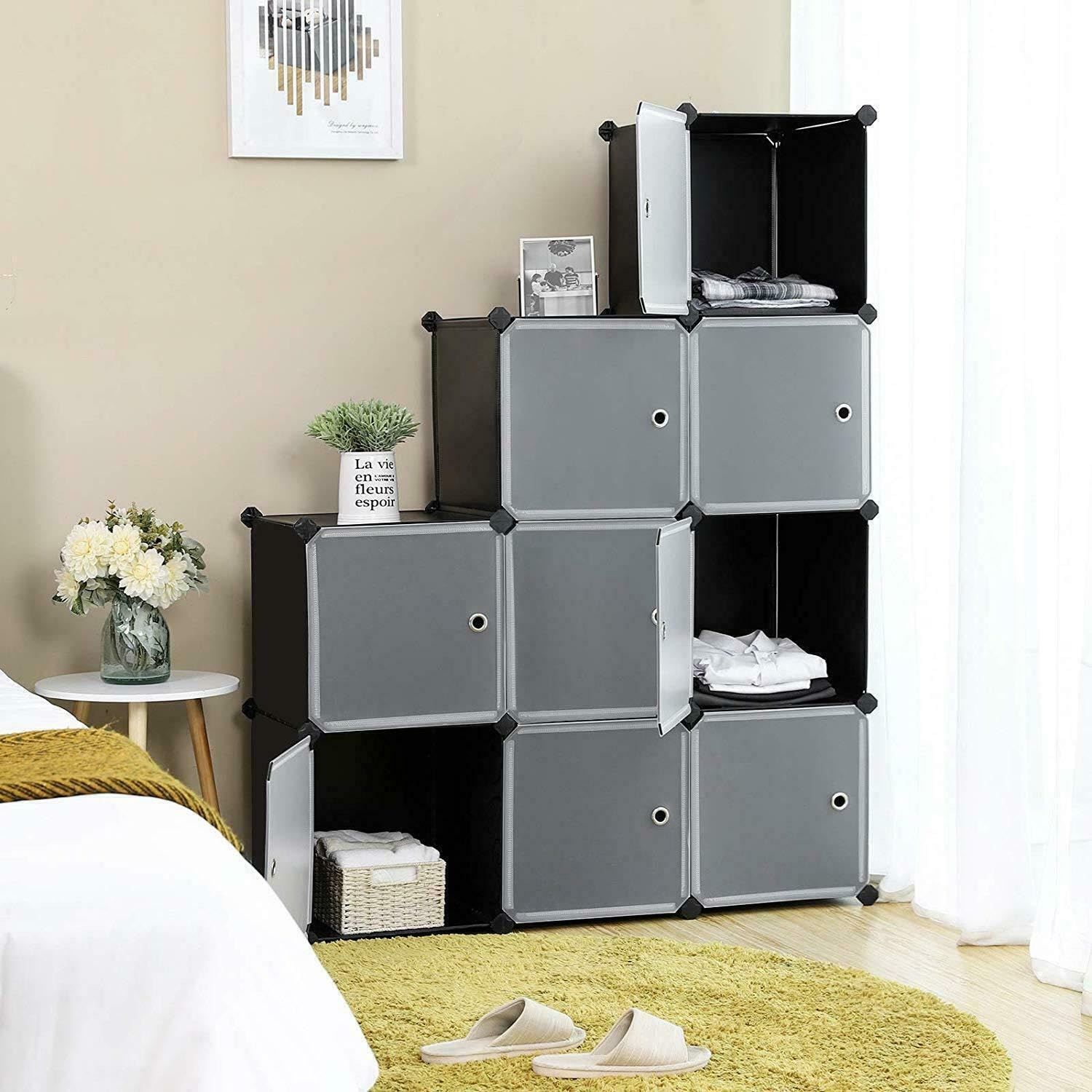 Hypeshops 9-Cube Stackable Organizer Storage Closet Wardrobe Clothes Rack Shelf Cabinet