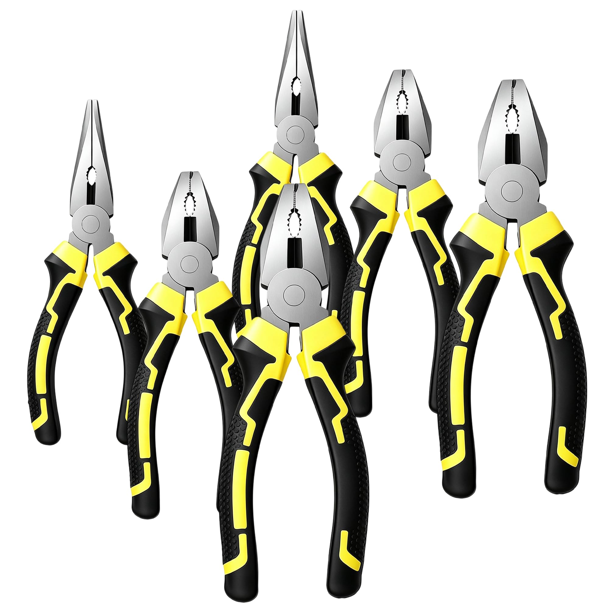 MAKTSAM 6 PCS Pliers Set with Inch Wire Cutters, 6 Inch Diagonal Cutting Plier and 6 Inch Long Nose Pliers, 8 Inch Combination Pliers with Anti-Slip Grip for Basic Repair and DIY Projects