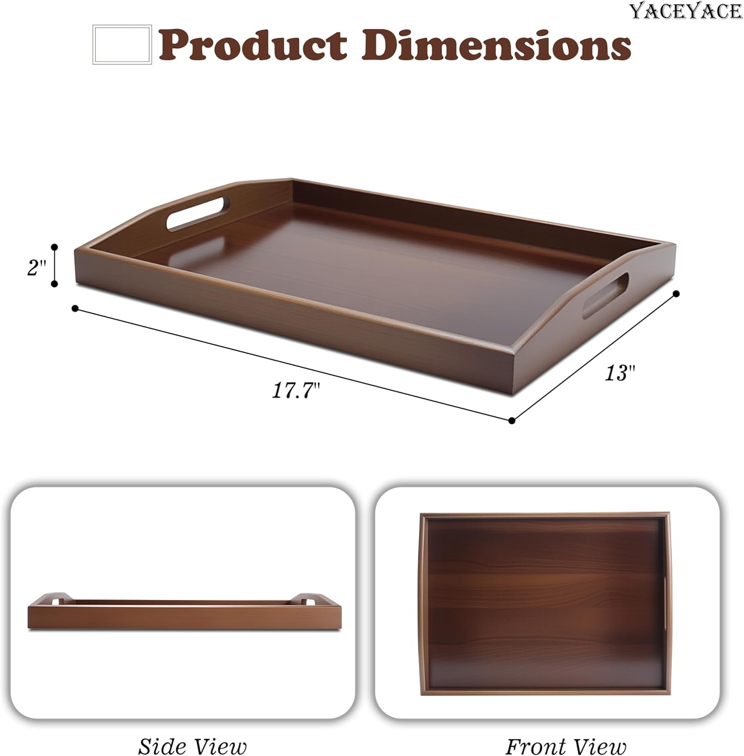 Large Bamboo Tray for Ottoman, 17.7"x13"x2" Large Serving Tray with Handle, Bamboo Trays for Home Decor, Breakfast, Dining, Bar