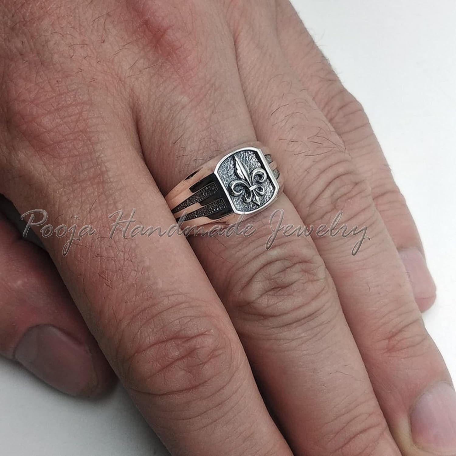 Heraldic Lily Fleur-De-Lis Mens Signet, 925 Sterling Silver Ring, Western Ring, Vintage Mens Ring, Anniversary Gift, Fleur De Lis Jewelry, Mens Ring, Pinky Signet Ring, Wedding Ring