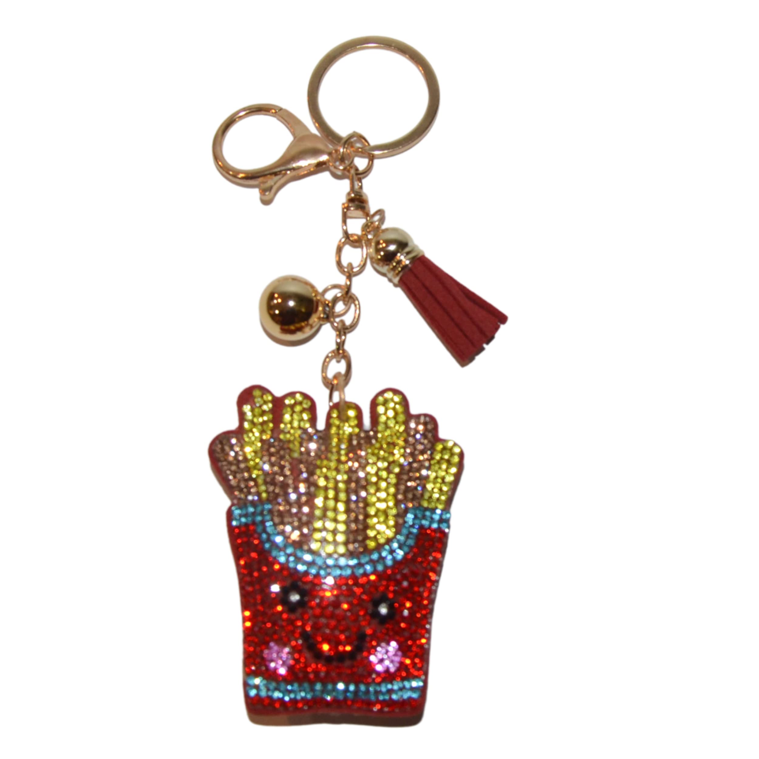 Popfizzy Rhinestone Keychains for Women and Girls, Bling Backpack Keychain, Birthday Gifts for Her, Purse Charms, Bag Charms, French Fries (Gold), One Size