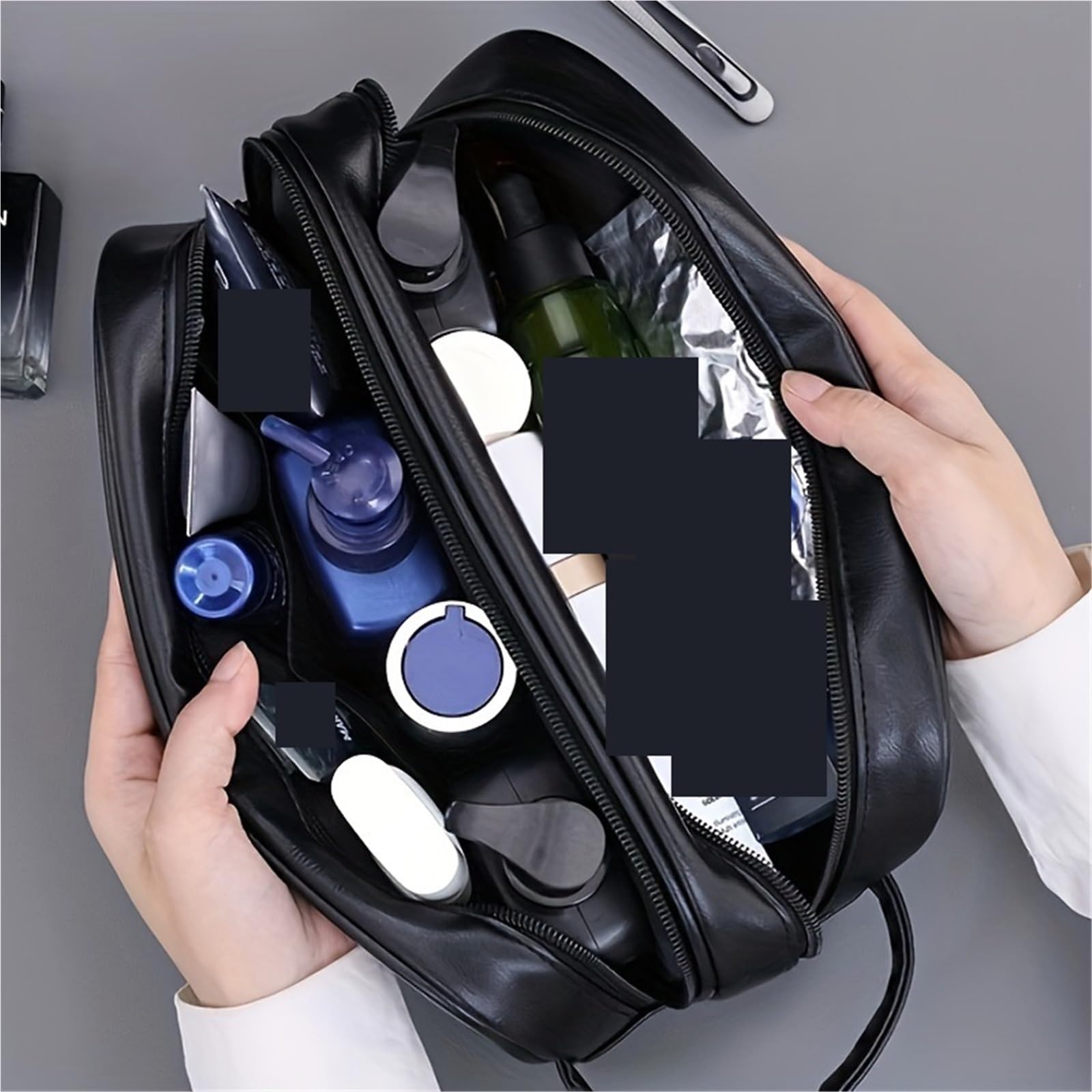 Leder Toilettentasche Portable Double-Layer Toiletry Bag for Men and Women Sports Business Travel PU Leather Casual Handbag Waterproof Makeup(Coffee,Engraved Name)
