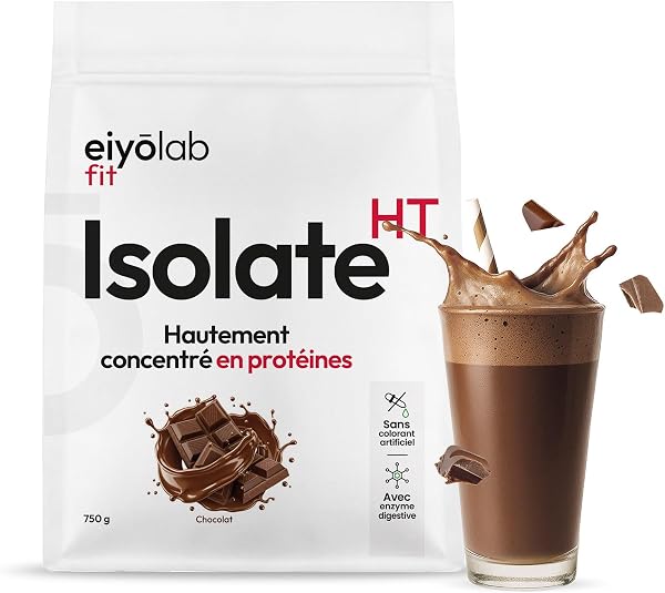 ISOLATE HT | Whey Isolat de Protéines en Poudre | Jusqu’à 88% de Protéines | Riche en BCAA + Glutamine | Musculation Rapide et Sèche | Faible en Lactose | Onctueuse Saveur Chocolat | 750g | Eiyolab - 1