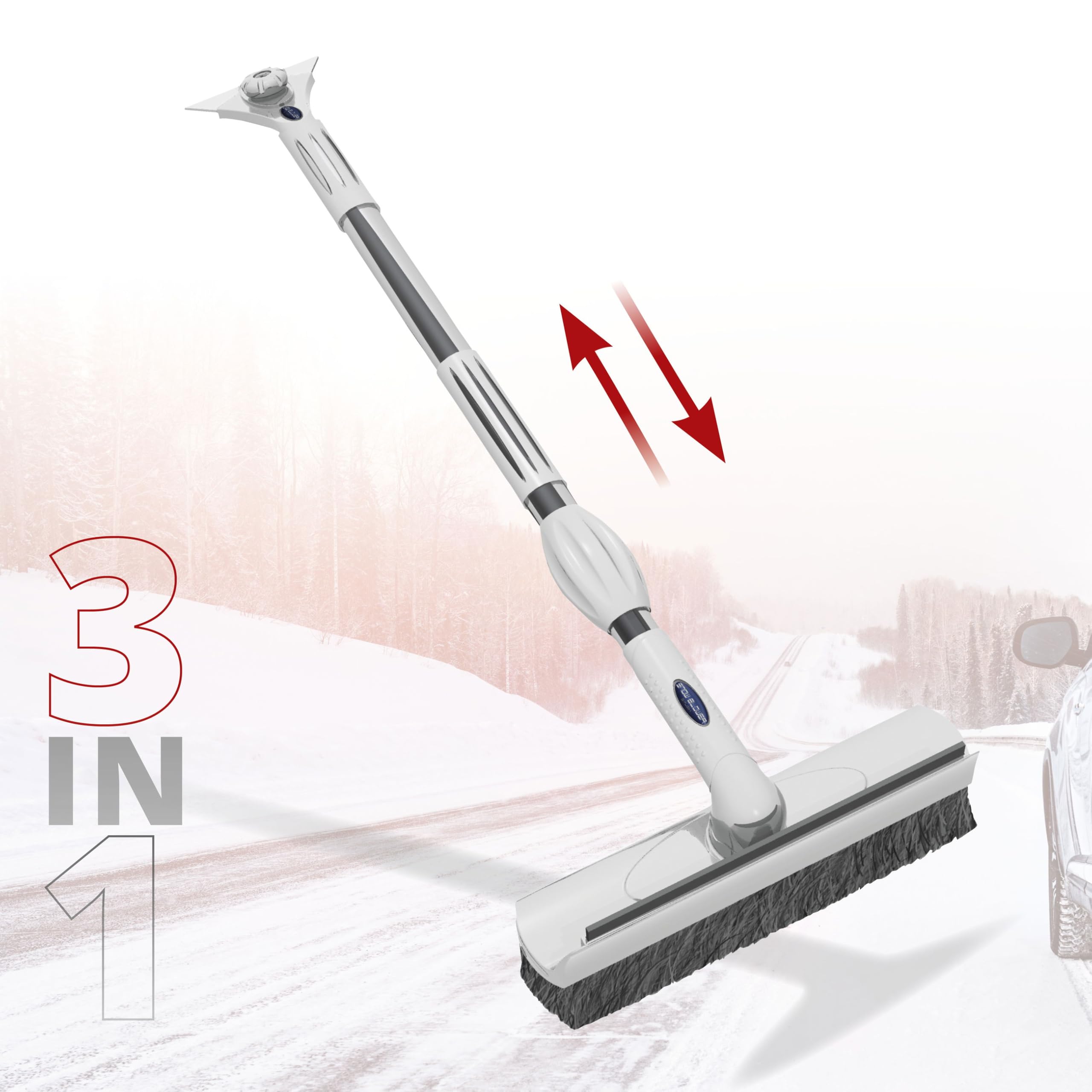 WALSER Brosse à neige avec grattoir à glace, balai à neige avec manche télescopique, balayeuse à neige extensible 75-100 cm