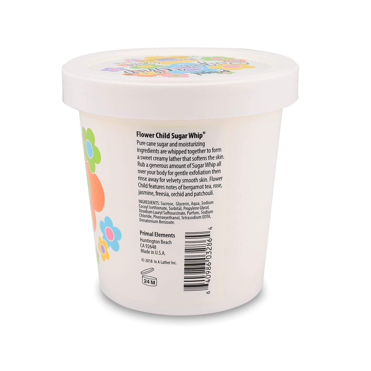 Primal Elements Sugar Scrub, Exfoliating Sugar Whip, Face and Body Cleanser, Moisturizer, Flower Child, 10 oz Package