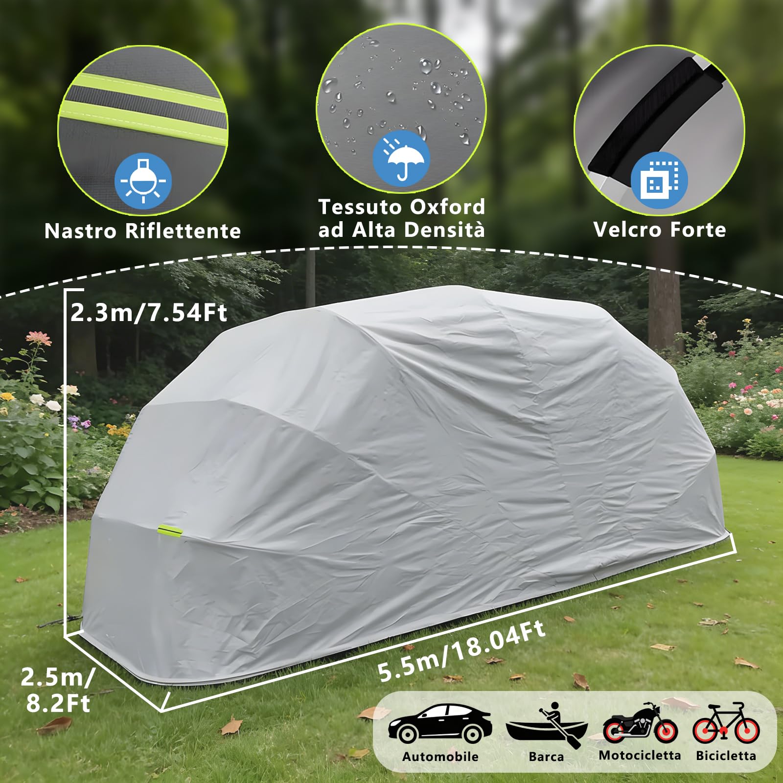 Tettoia per Auto in Acciaio Inossidabile Indipendente, 5.5 x 2.5m Carport Auto per Esterno, Garage Semiautomatico, Tendalino Retrattile per Carichi Pesanti, Protezione per Tutte Le Stagioni