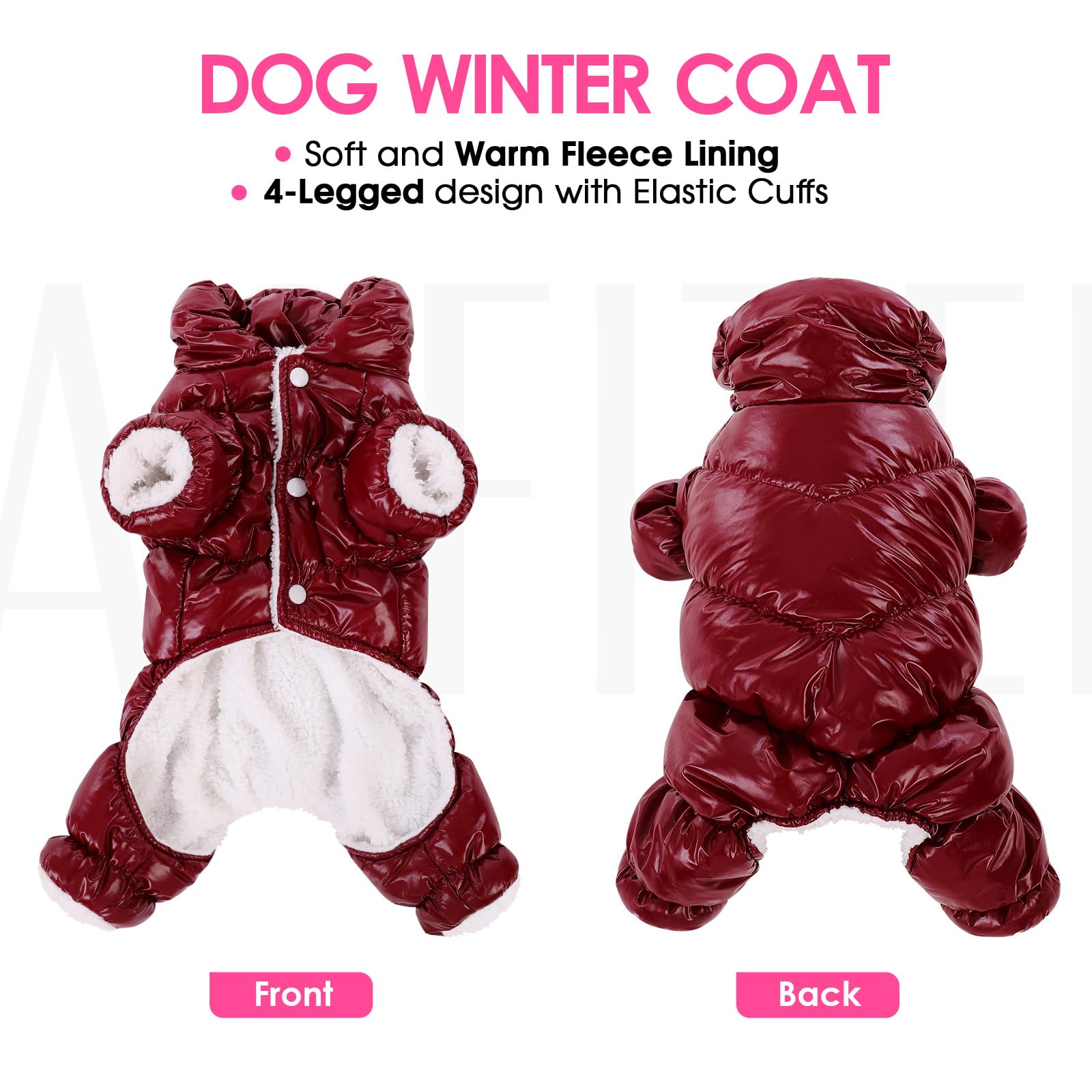 AOFITEE Hundemantel, wasserdichte Hundejacke, Ganzkörper-Hunde-Wintermantel, Schneeanzug, Winddichte Welpenpufferjacke, Schneeanzug mit Beinen, Haustier-Fleece-Winterweste, Mäntel für kleine Hunde