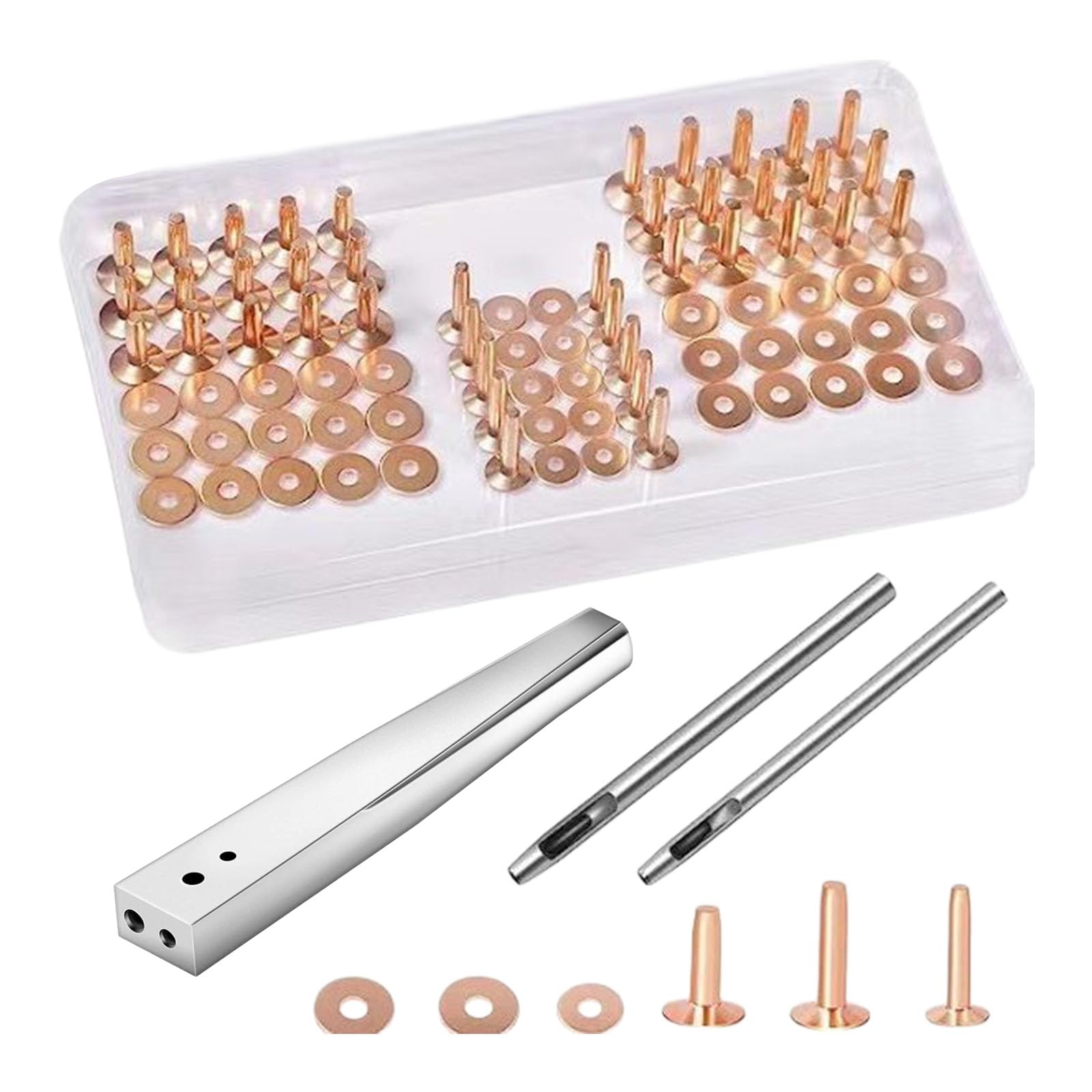 Ensemble de rivets rivets en métal robustes avec perforateur outil d ' installation pour l ' artisanat du cuir ceinture portefeuille équipement professionnel d ' artisanat du cuirbronze ensemble