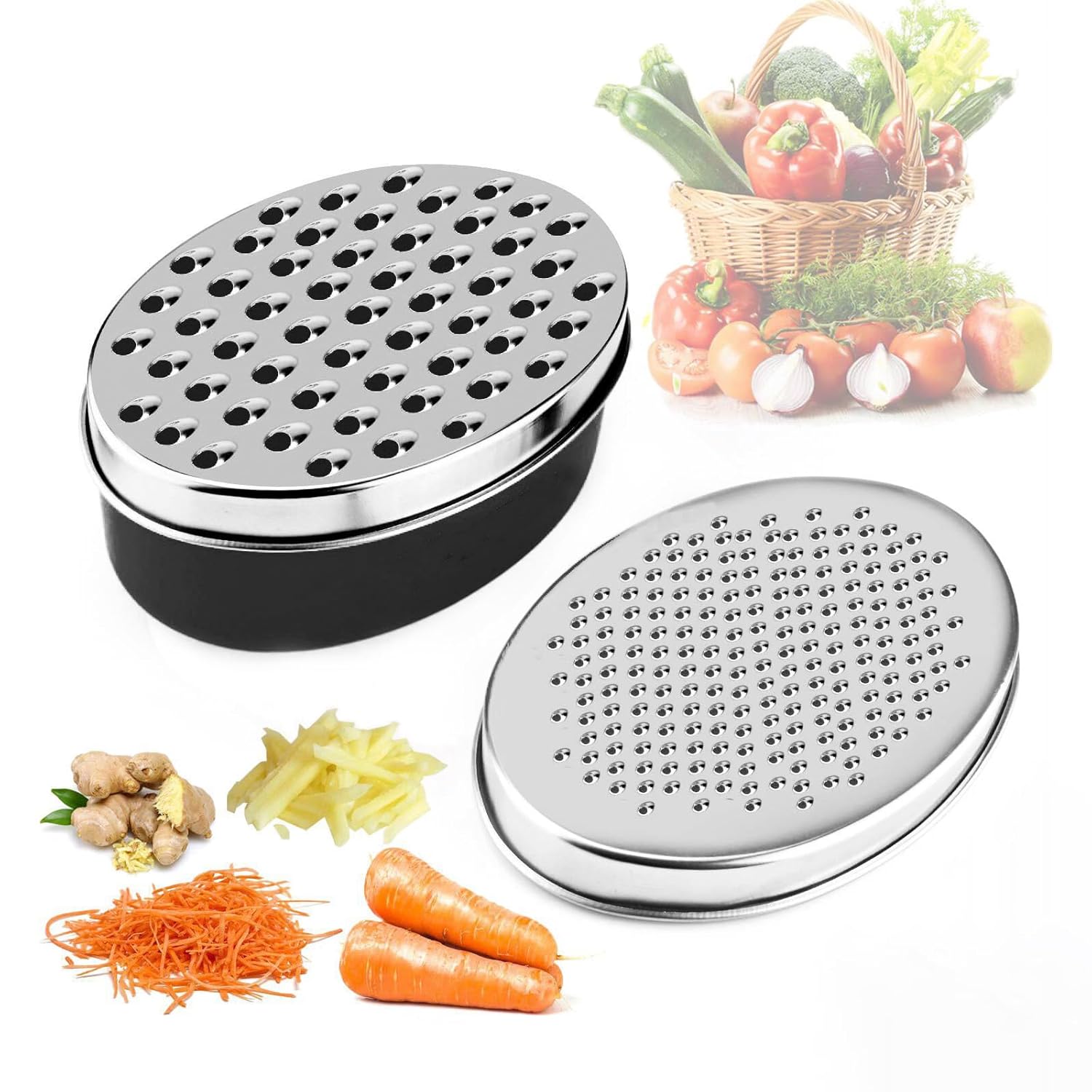 Stainless Steel Cheese Grater with Airtight Storage Container - Box Grater for Kitchen Shredder for Parmesan Cheddar Vegetables