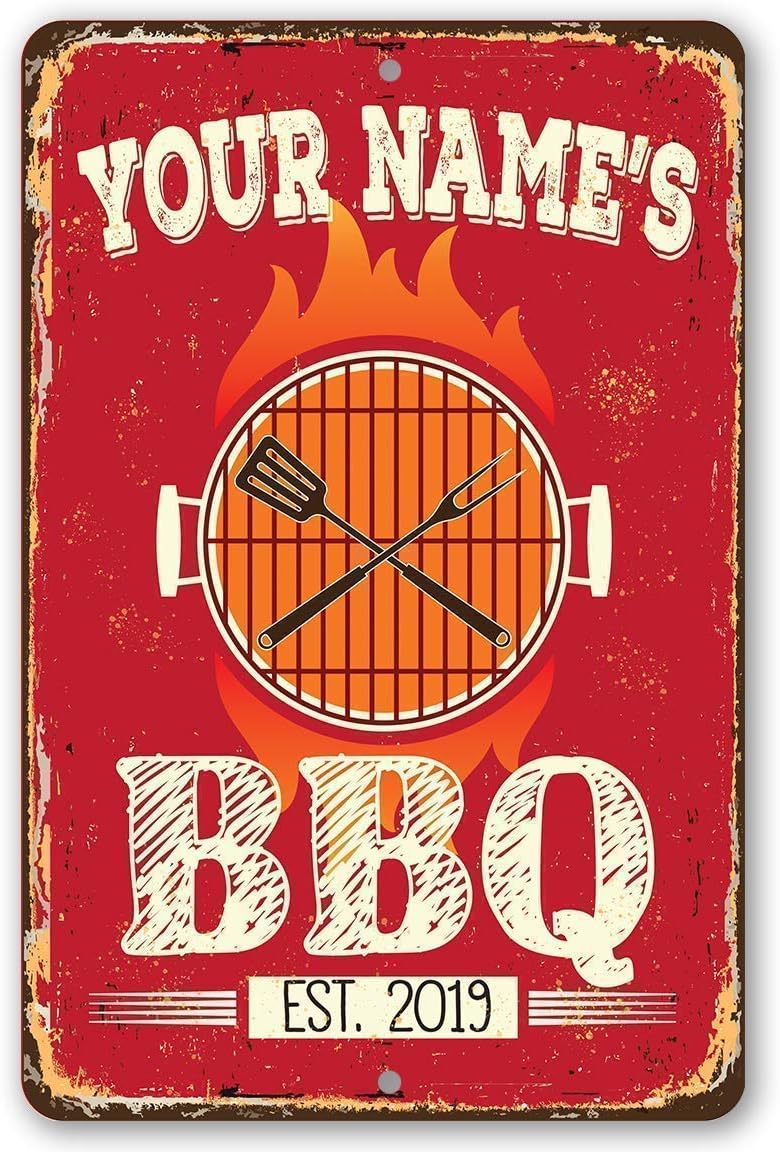Grill Signs - Durable Metal Sign - Use Indoor/Outdoor - Great Grill and Barbeque Restaurant Decor and Gift (Personalized, Your BBQ)