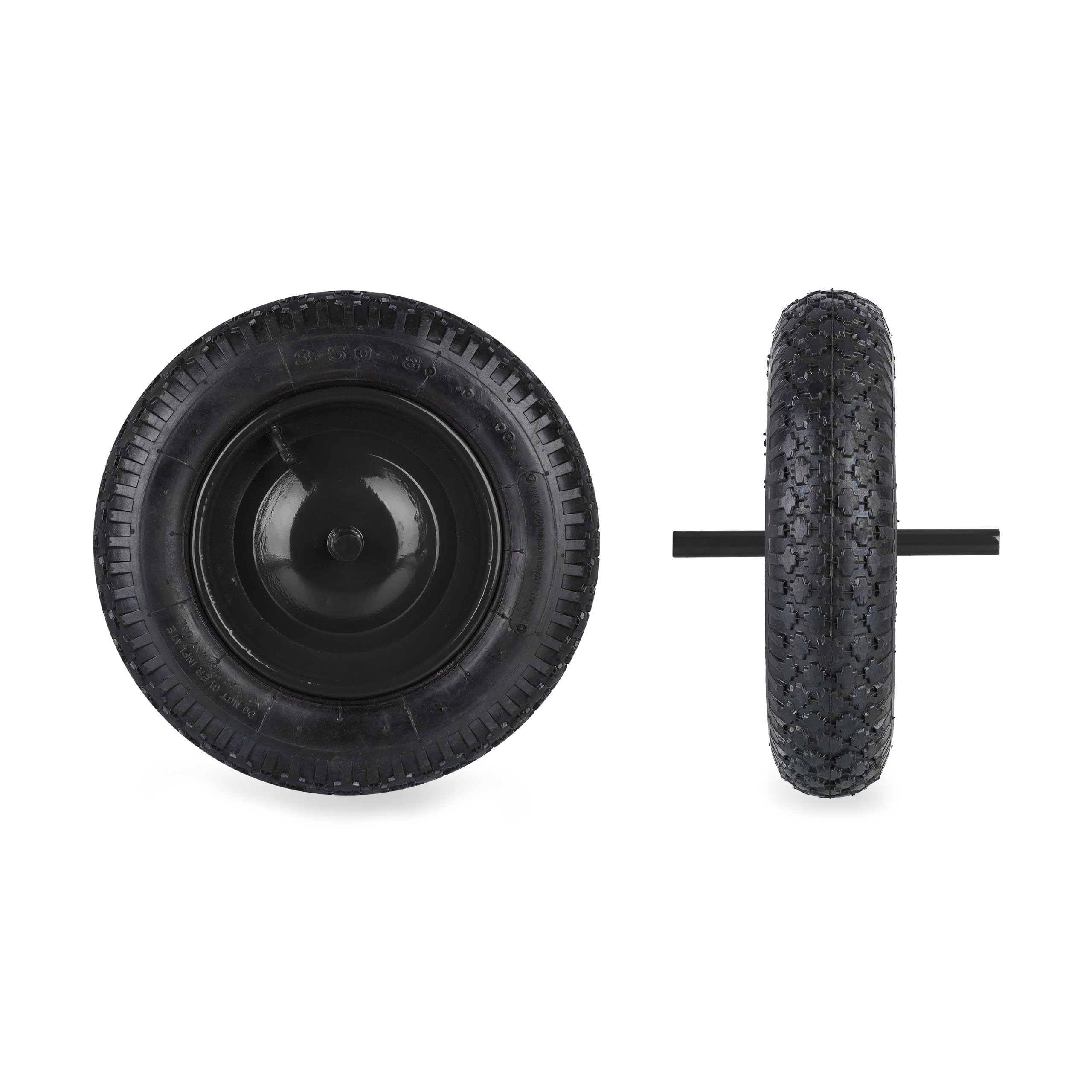 Relaxdays Roue de brouette 3.50-8 avec axe Fixe, Jante en Acier, Noire