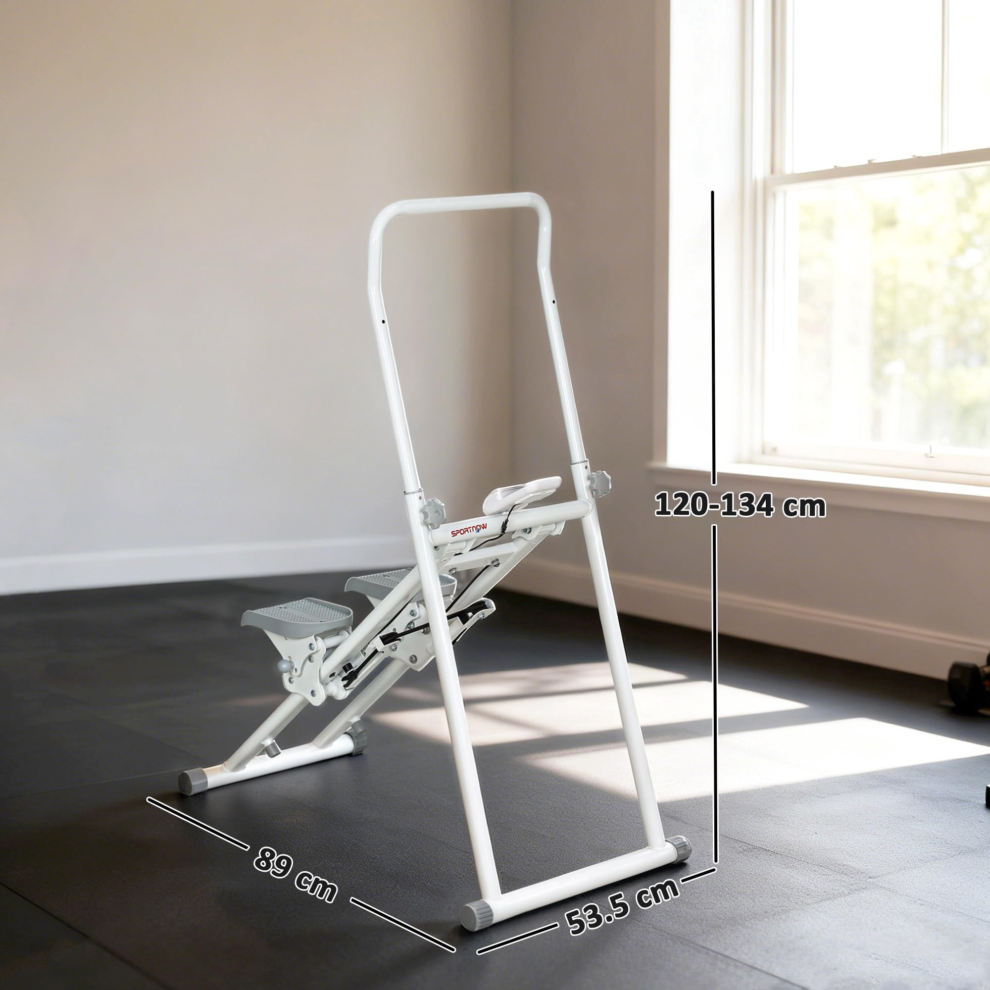 SPORTNOW Stair Stepper Verticale, Stepper Fitness Casa Compatto e Pieghevole, Vertical Climber con Manubri Regolabili a 3 Livelli, Display LCD, Allenamento Cardio Addominali Glutei Gambe Palestra