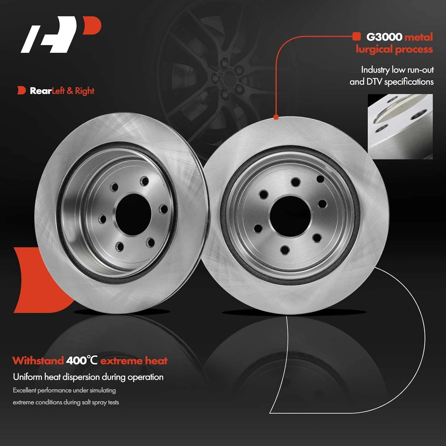 A-Premium 12.1 inch (307mm) Rear Vented Disc Brake Rotors + Ceramic Pads Kit Compatible with Select Nissan Models - Pathfinder 2005 2006 2007 2008 2009 2010 2011 2012, 6-PC Set