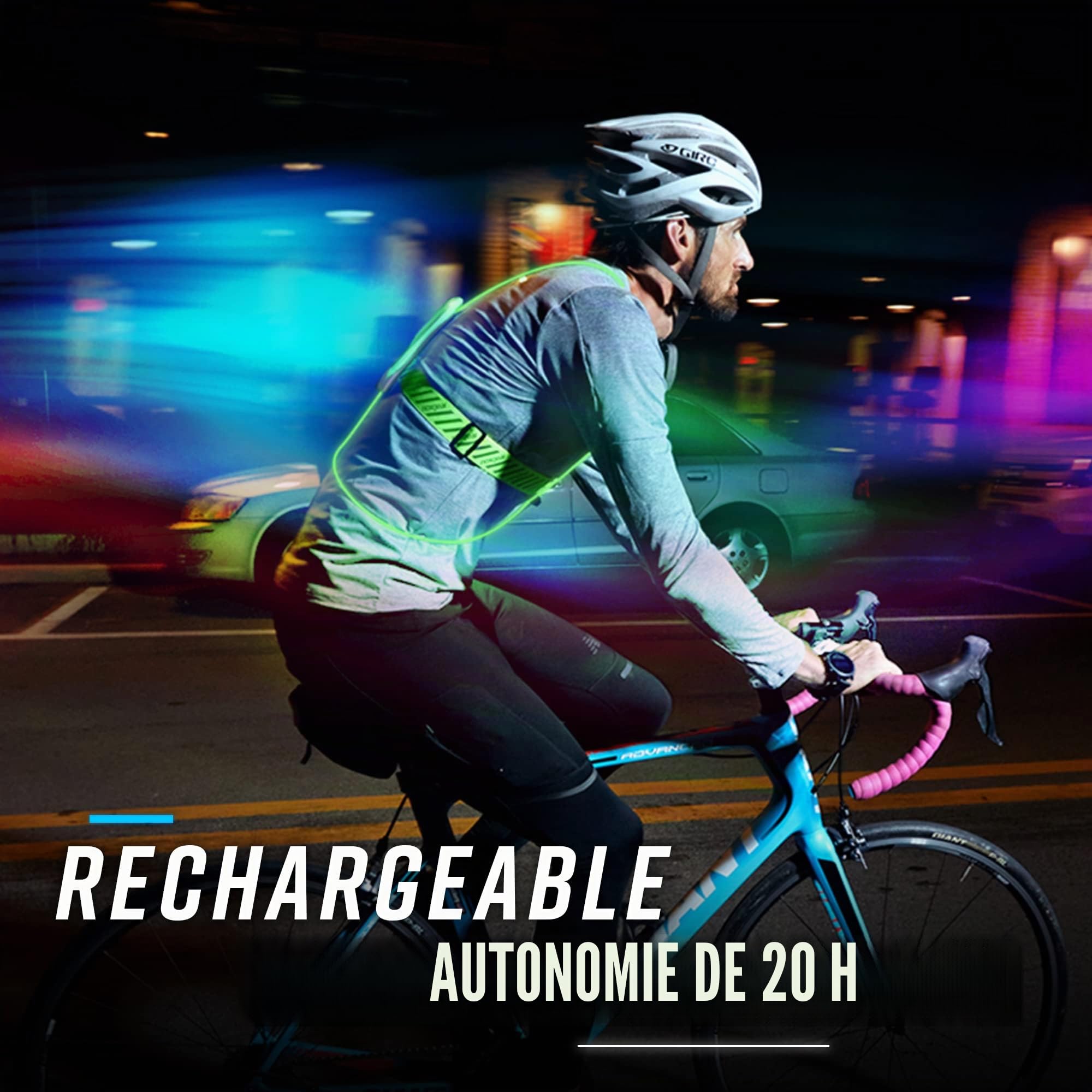 Noxgear Gilet de Course Tracer2 Multicolore Lumineux réfléchissant avec Lampe pectorale 500 lumens