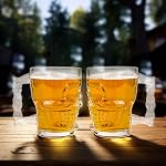 Skull Glass Mug Set of 4 - Beer Glasses with Handle - Heavy Base Drinking Tiki Glasses, Clear Funny Beer Stein Cup for Whiskey, Wine, Juice, Bar, Halloween Decorations Gifts 545ml