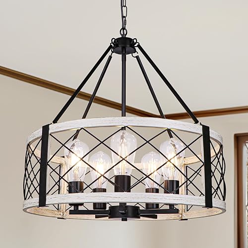5-Light Vintage Farmhouse Chandelier, 20'' Antique White Rustic Chandeliers for