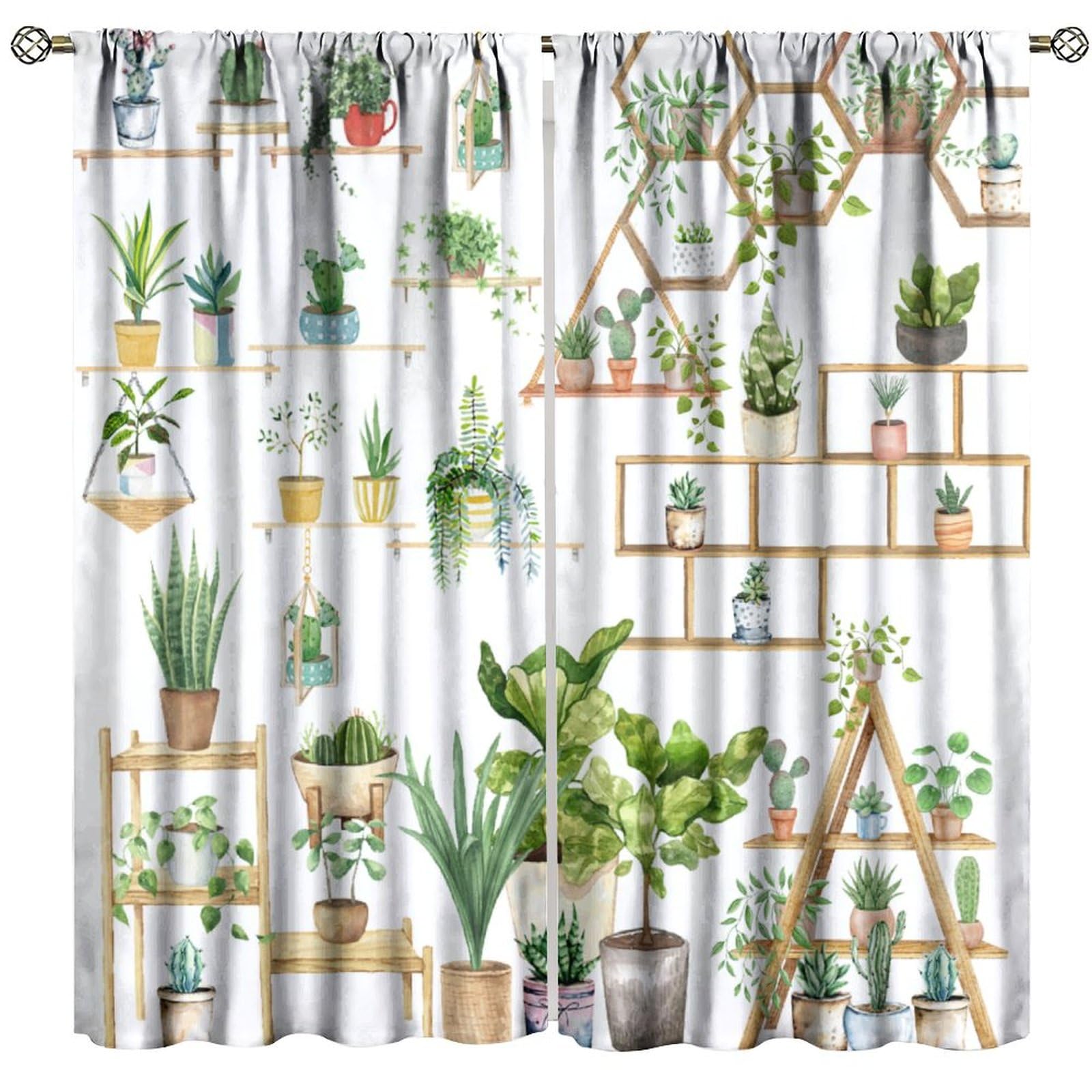 SHElifestyle Bohemian Flower Curtains, Colorful Succulent Plants Boho Floral Window Treatments for Bedroom Art Green House Plants Potted Flower