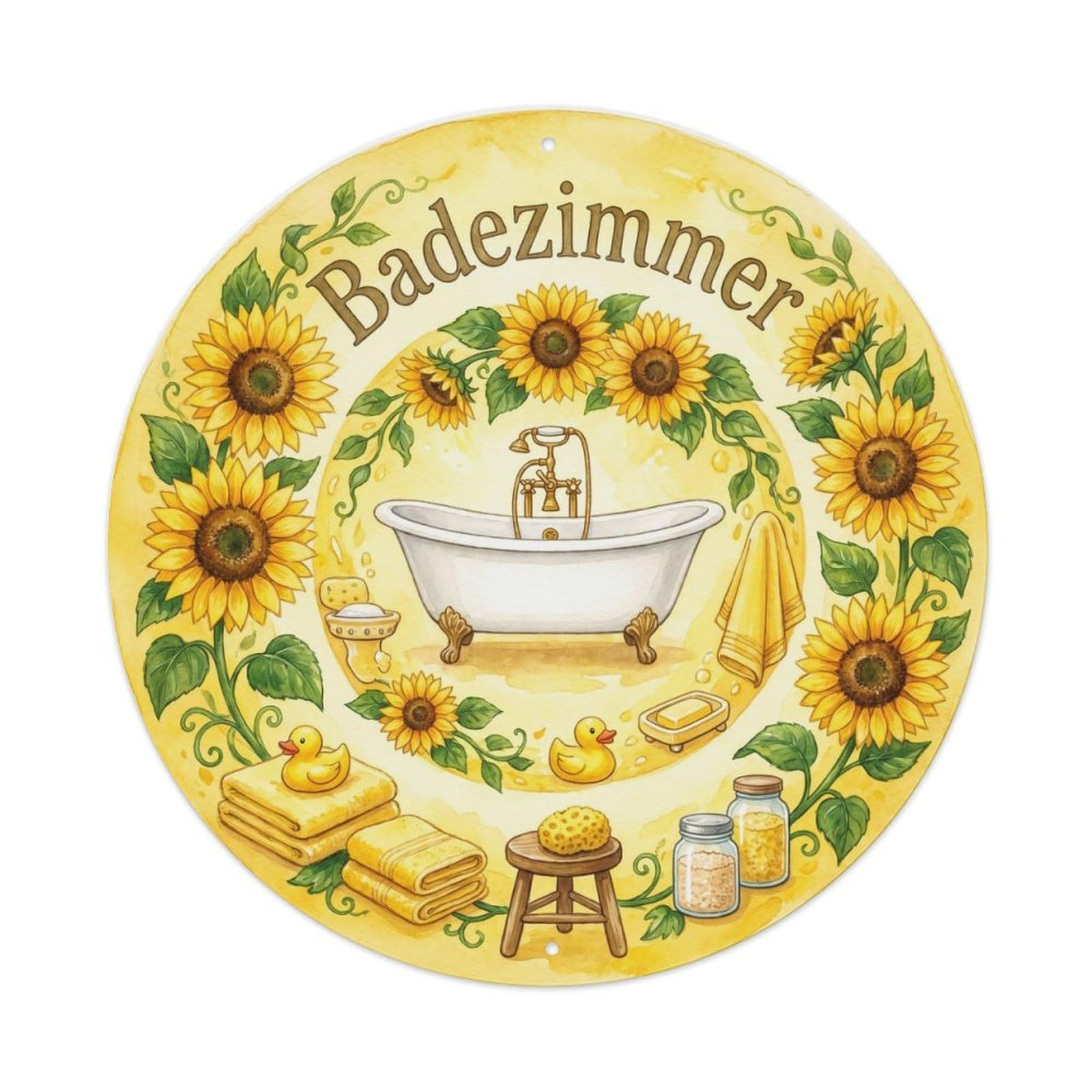 Badezimmer Sunflower Elegant Bathroom Wall Vintage Metal Tin Sign Plaque Wall Decor for Cafe, Club, Garden Round Metal Poster 8x8Inch