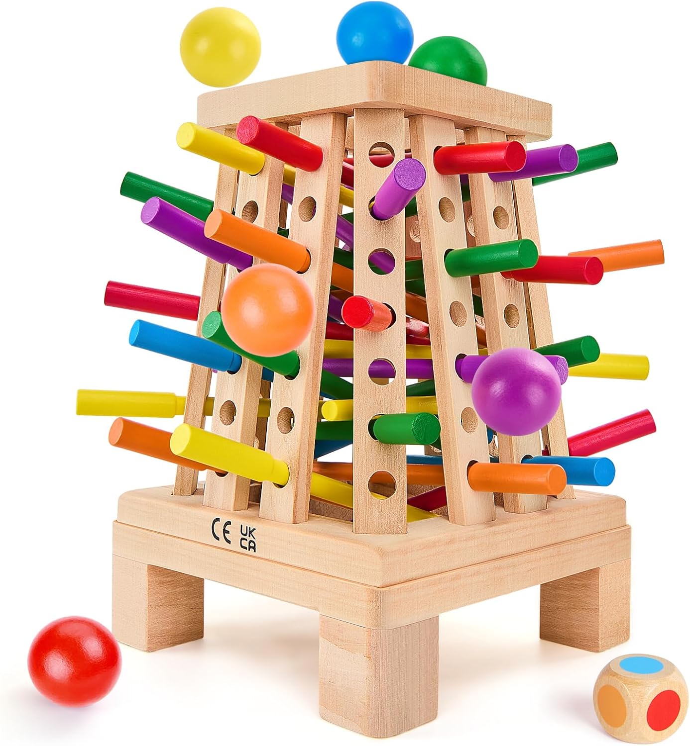 Montessori Board Game for Kids 4-6, Pyramid Wooden Sticks Dice Game, Math Educational, Fine Motor Skills Toy for 3+ Year Olds Girls Boys, Classic Table Game for Family Night