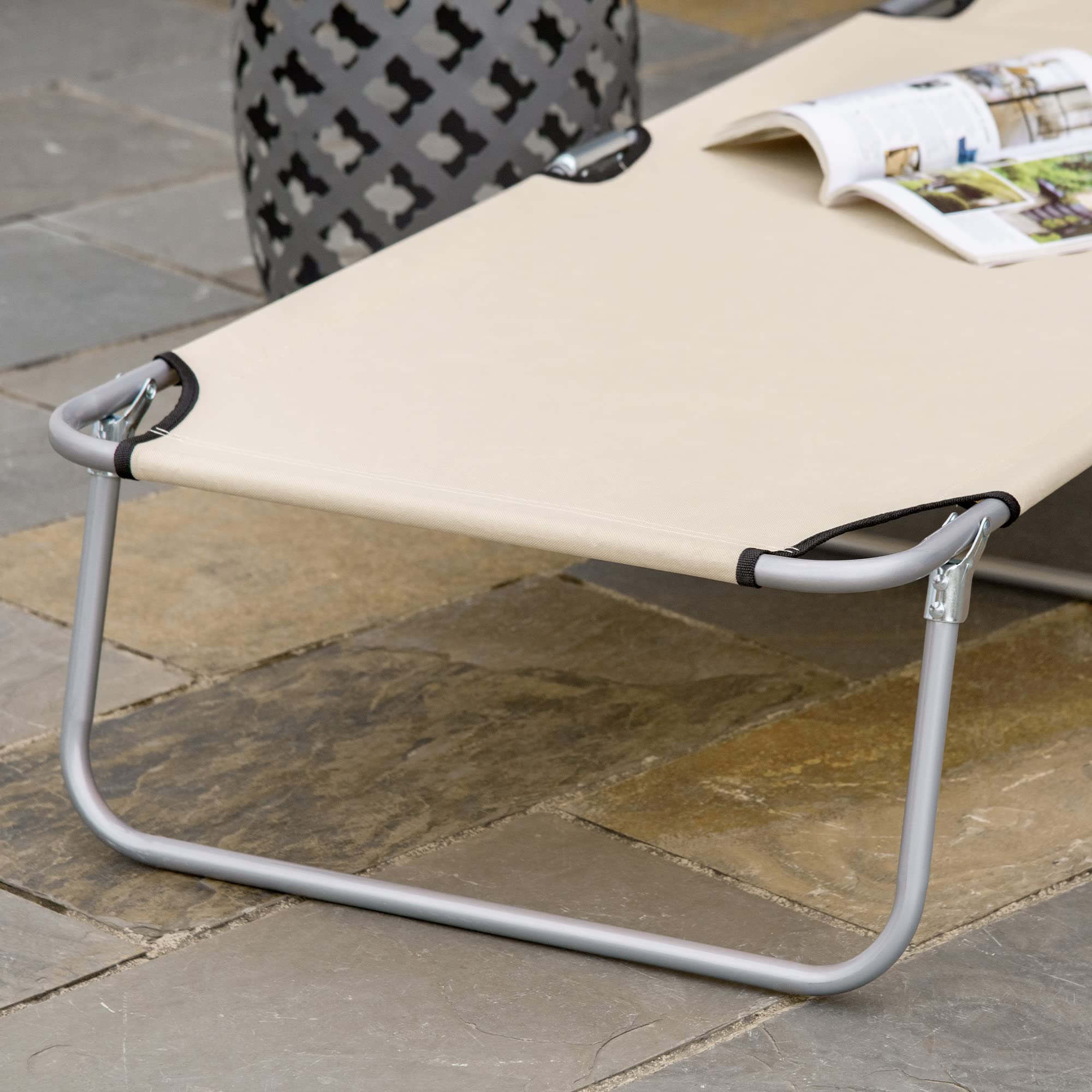 Outsunny Transat Bain de Soleil Pliable 187L x 58l x 36H cm Beige