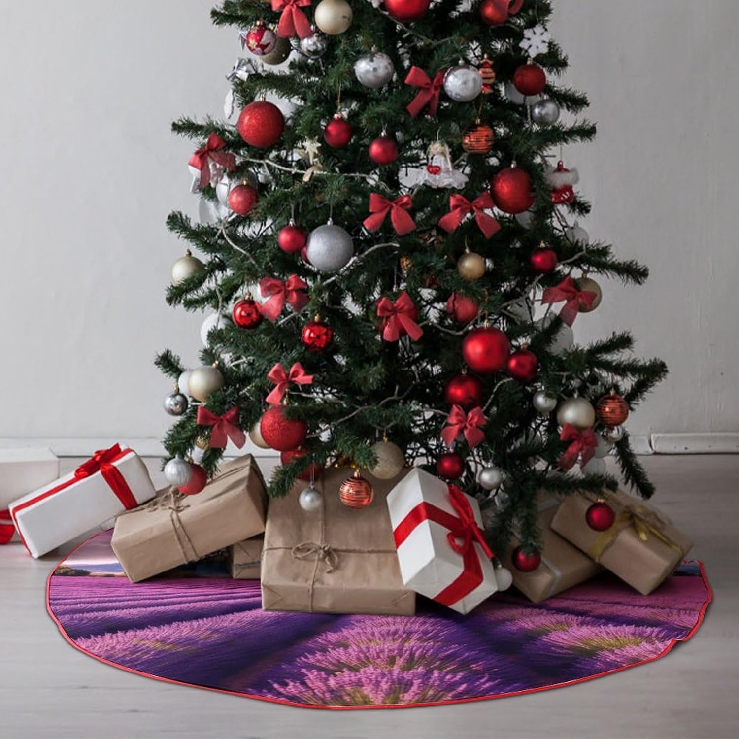 Christmas Tree Skirt Large Tree Skirts Lavender Fields Xmas Tree Skirt Christmas Decoration Christmas Tree Mat for Indoor Outdoor Holiday Party Xmas Tree Decor