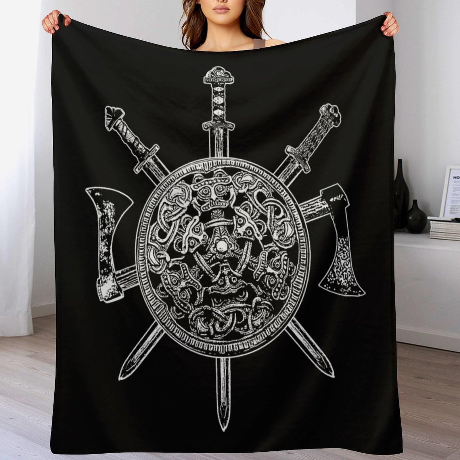 Couverture polaire mythe viking en flanelle douce pour canapé et lit 130x150cm