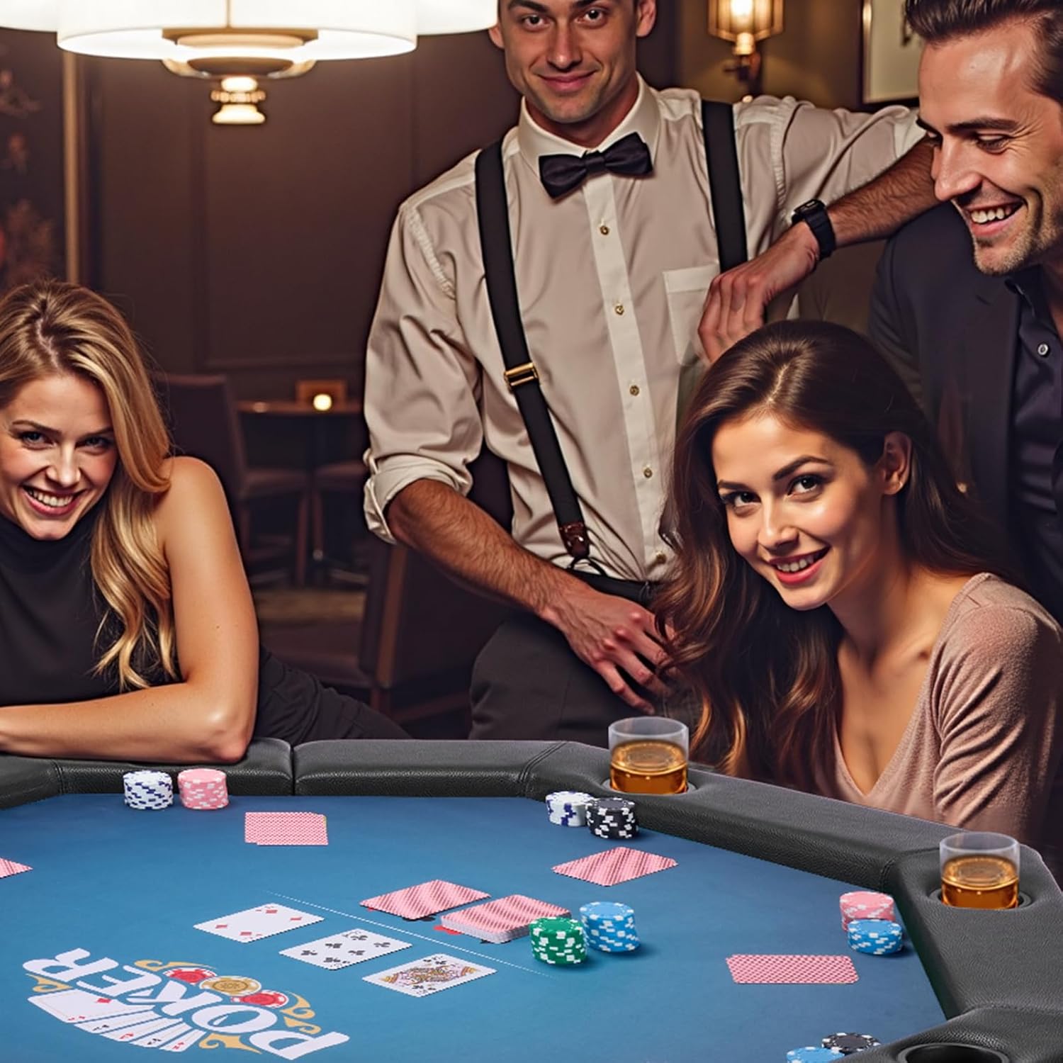 VEVOR Foldable Poker Table, 8 Player 48 in Folding Casino Leisure Table with Padded Rails & Cup Holders, Octagonal Portable Game Tables with Felt & Metal Legs, for Texas Hold'em Game and Blackjack