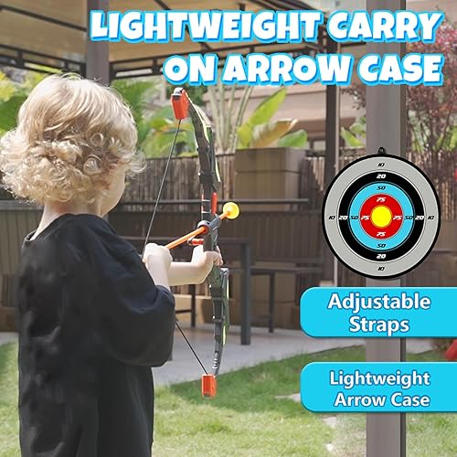 Miniatura 5 de Juego de 2 juegos de arco y flecha desmontables para niños, juguetes de tiro con luz LED con flechas de ventosas, juegos de disparo para interiores