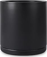 Vista 1 de Kazeila 10 Inch Ceramic Planter Pot with Drainage Hole & Tray, Large Indoor Plant Pots, Modern Cylinder Flower Pot, Includes Mesh Net, Plug, Pads &