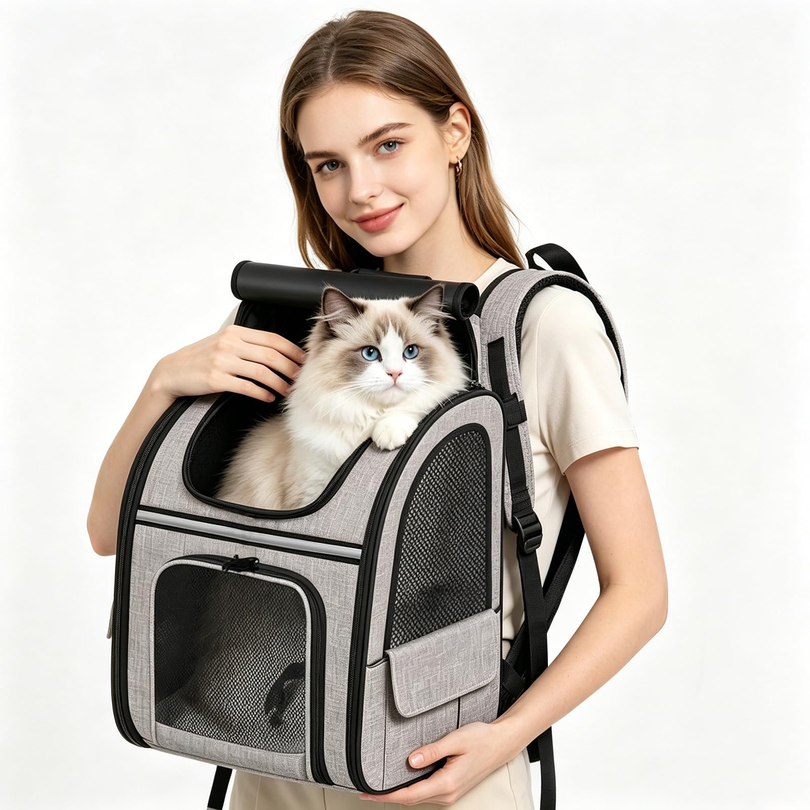 Zaino Espandibile Per Gatti–Zaino Per Cani Fino A 8 Kg,Pieghevole, Per Gatti,Cani,Con Guinzaglio Di Sicurezza Interno E Tappetino Per Animali Domestici,Borsa Per Il Trasporto Di Gatti(Massimo 8 kg)