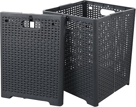 45L Plastic Collapsible Storage Laundry Baskets, Foldable Laundry Hampers, 2 Packs Gray