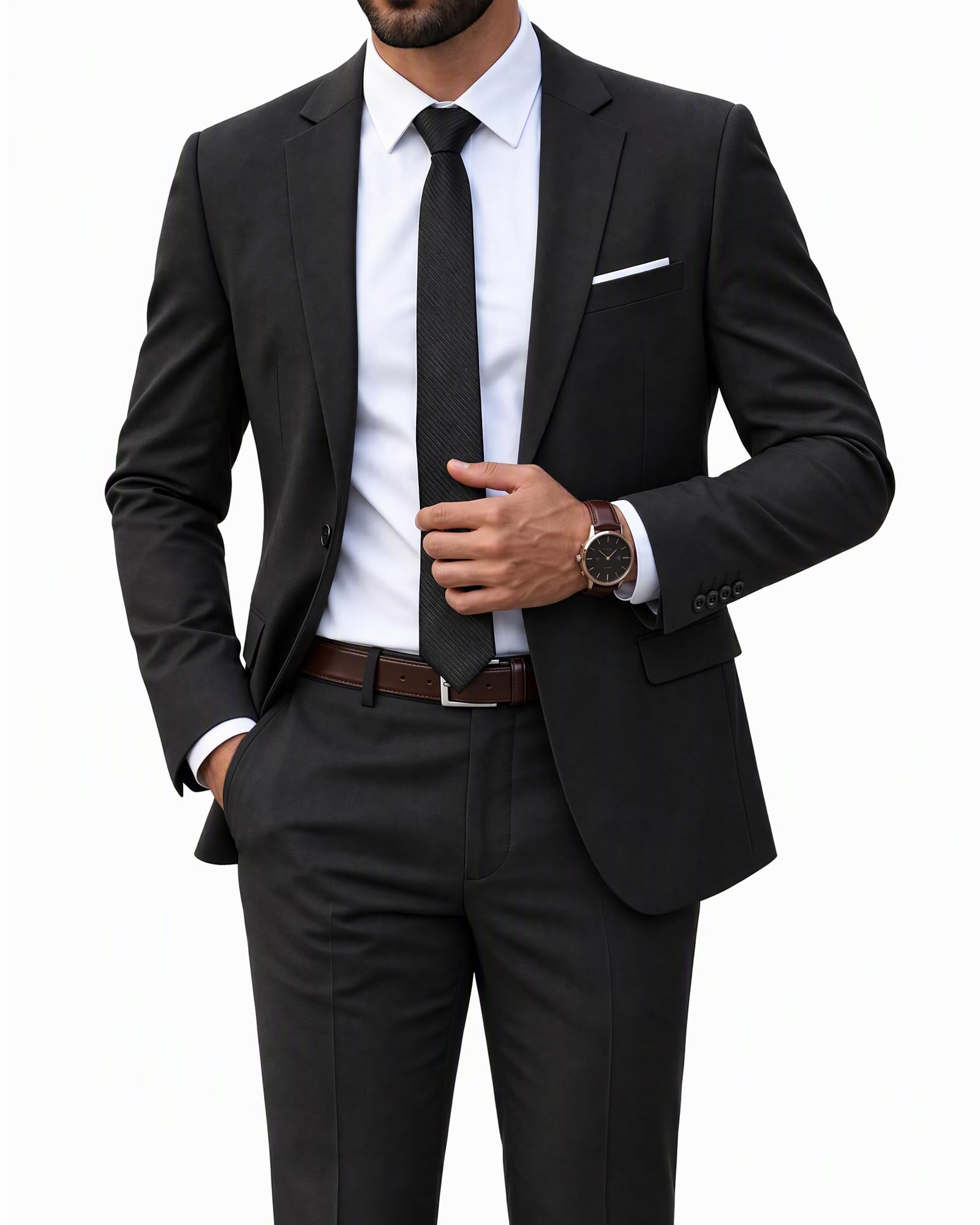 MY'S Men's 2 Piece Slim Fit Suit, One Button Jacket Pants Set with Tie