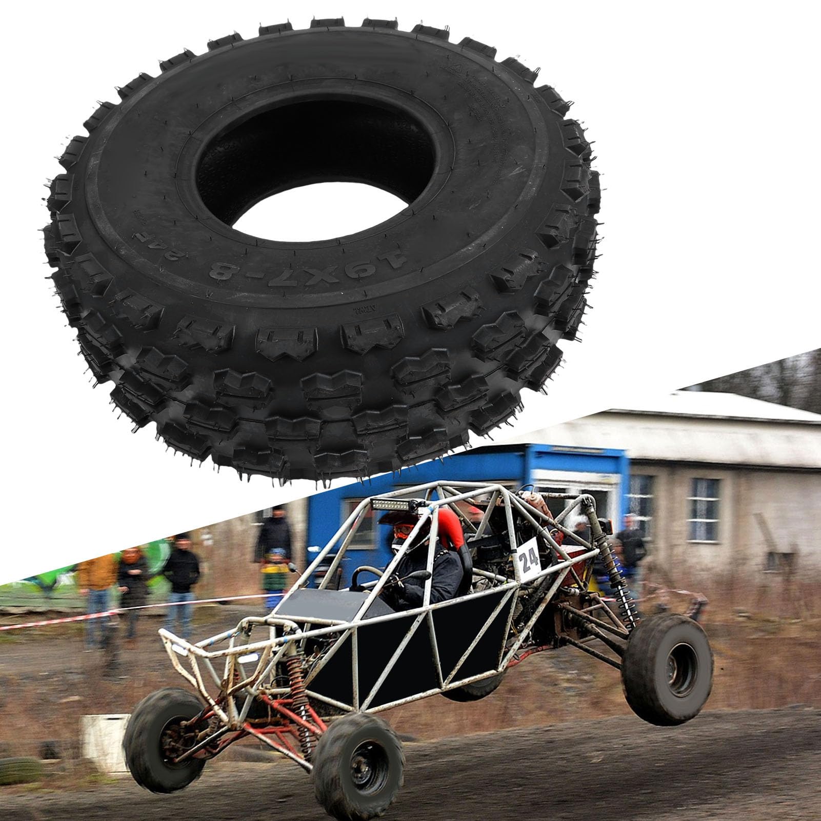 SIXRUN Opona ATV 19x7 8, 6-warstwowa Bezdętkowa Opona Terenowa Terenowa z Wielokątowym Wzorem Bieżnika, do Gokarta Baja Warrior Coolster ATV UTV