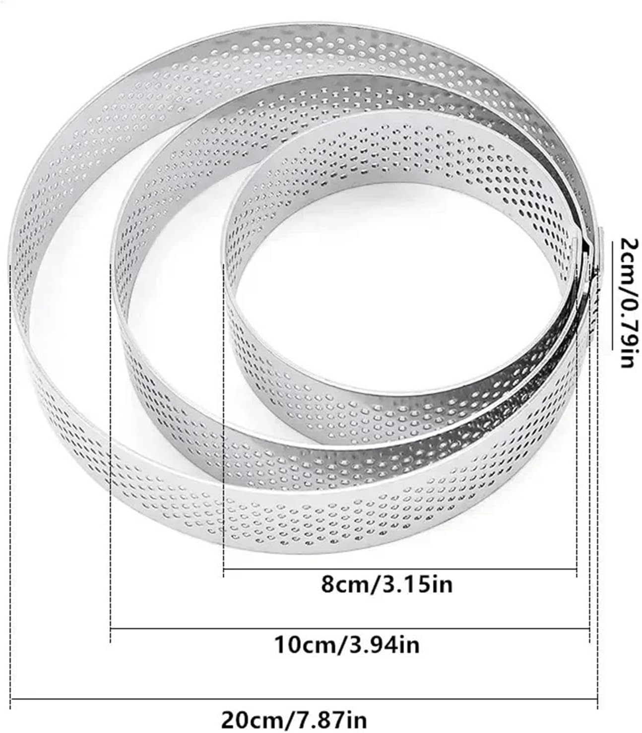 10Pcs Stainless Steel Tart Ring 6/8/10/20cm, Multi-Size Round Tartlet Mold, Cookies Pastry Cutter Baking Kitchen Accessories(20cm)