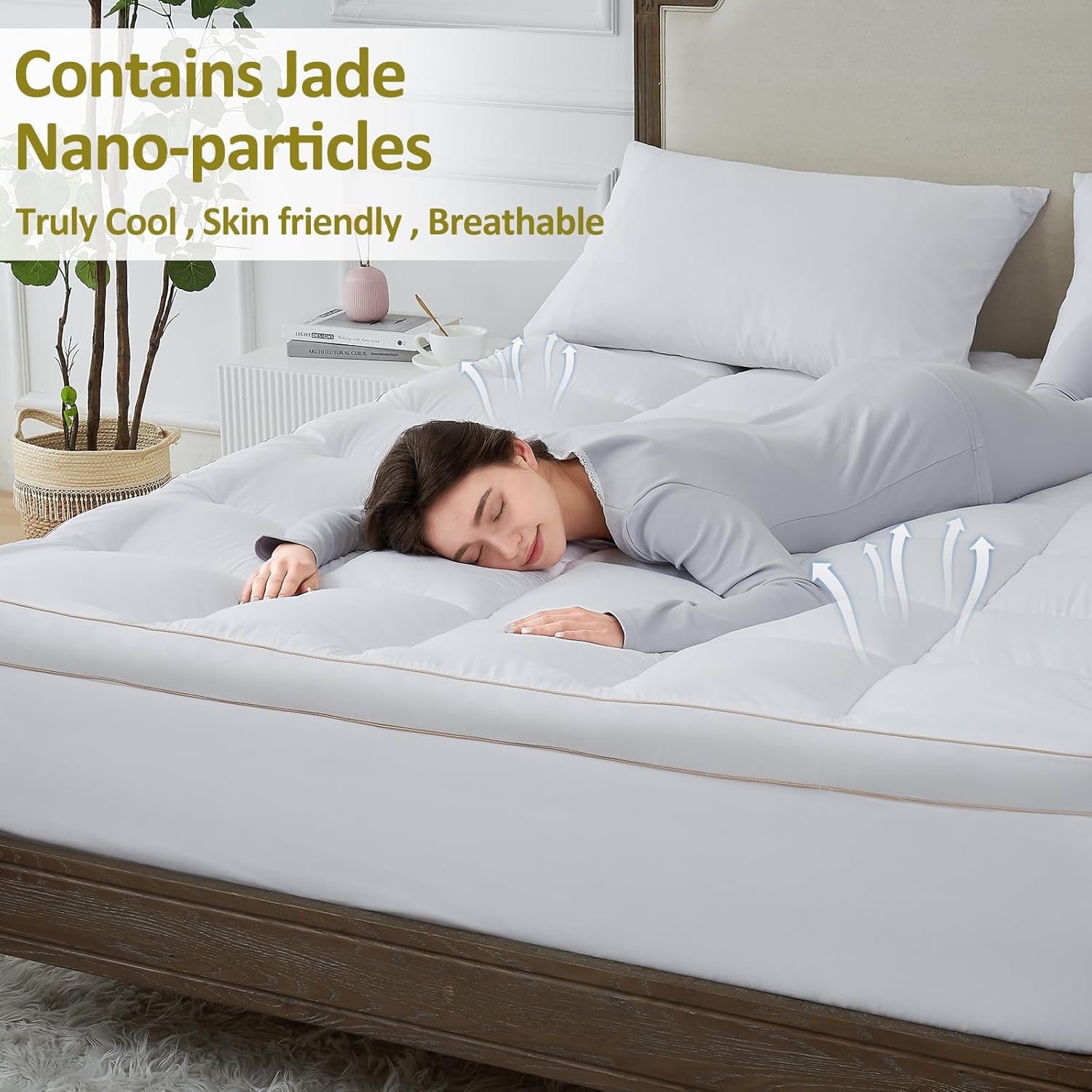 Mattress Topper Queen, Cooling Mattress Pad Cover for Hot Sleepers, Extra Thick 5D Snow Down Alternative Overfilled Plush Pillow Top with 8-21 Inch Deep Pocket -60